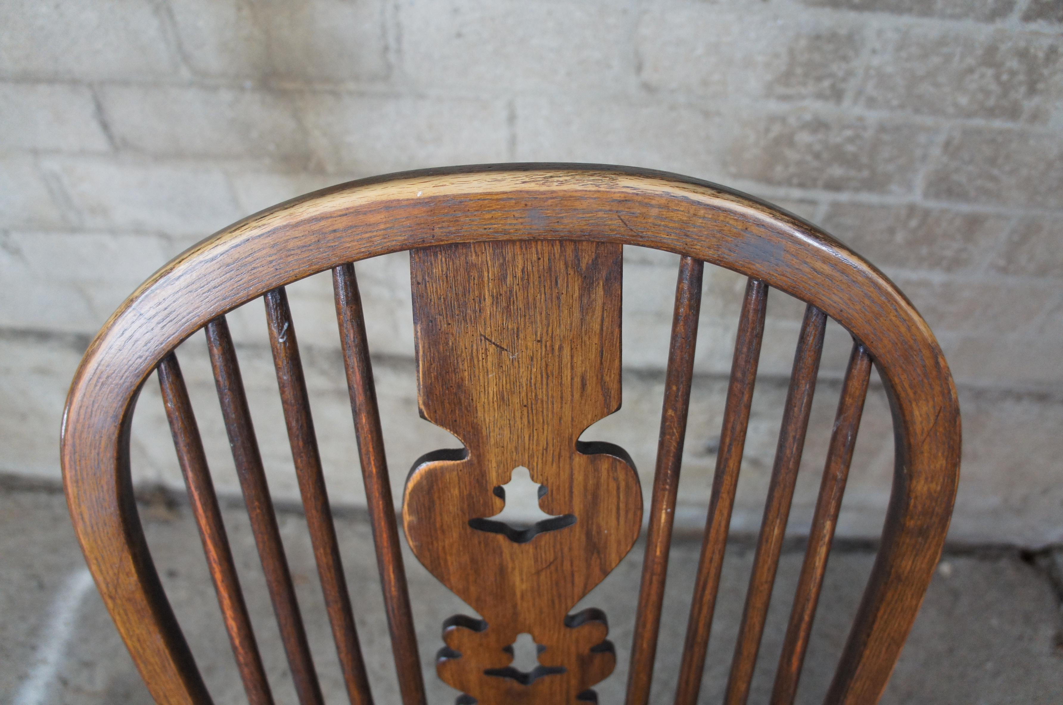 6 English Windsor Oak Dining Armchairs Vintage Country Farmhouse 5