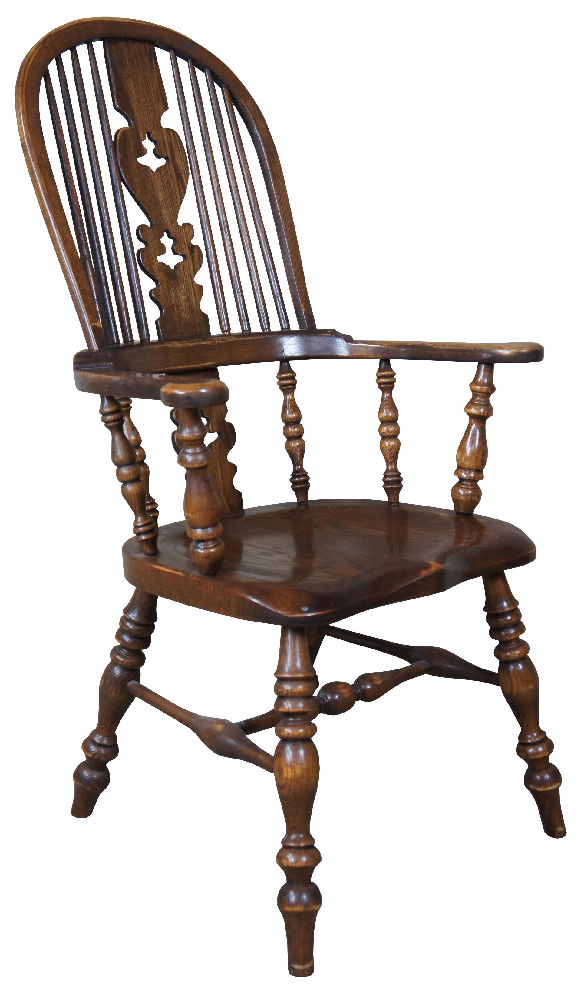 British Colonial 6 English Windsor Oak Dining Armchairs Vintage Country Farmhouse
