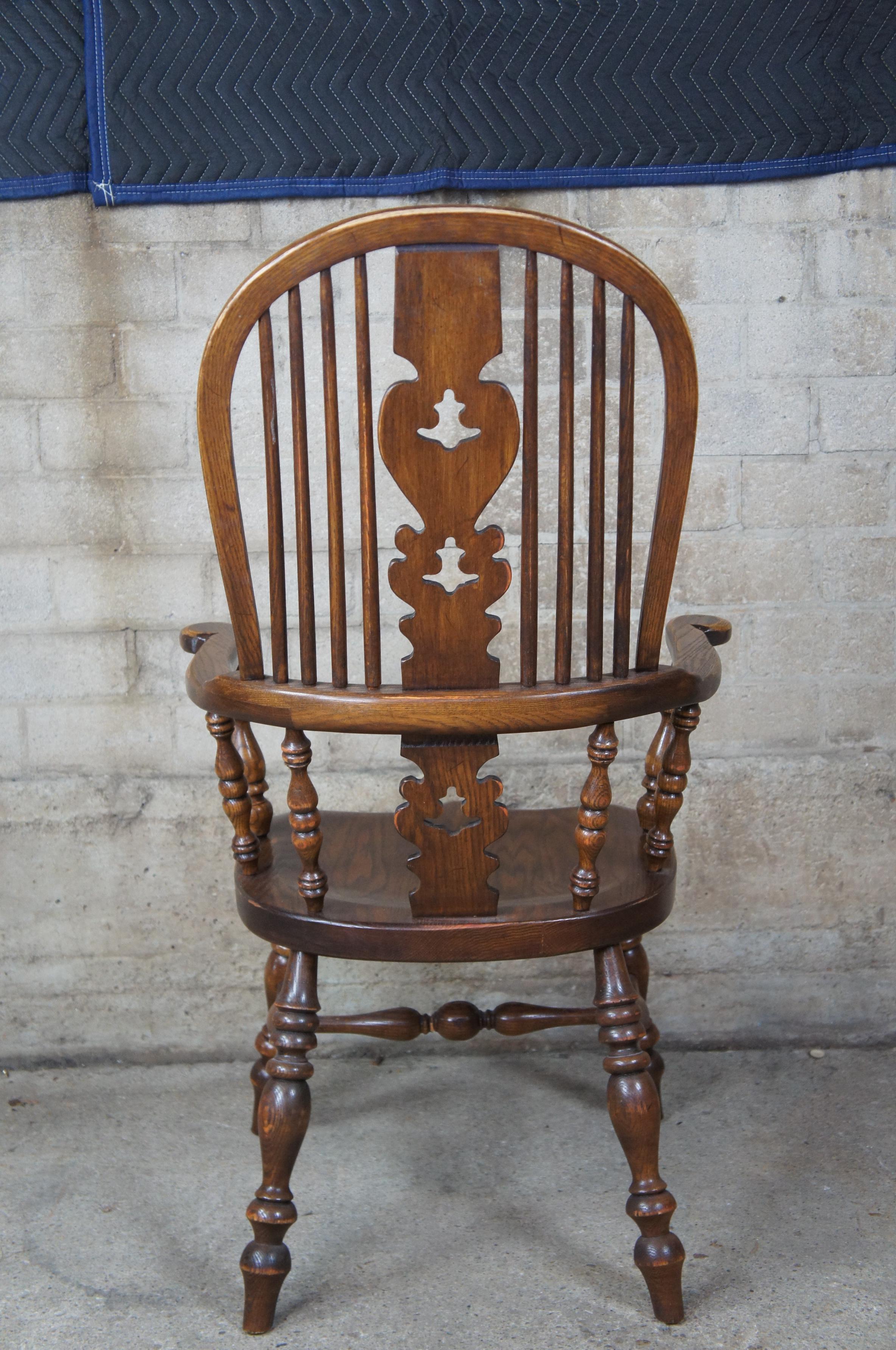 20th Century 6 English Windsor Oak Dining Armchairs Vintage Country Farmhouse