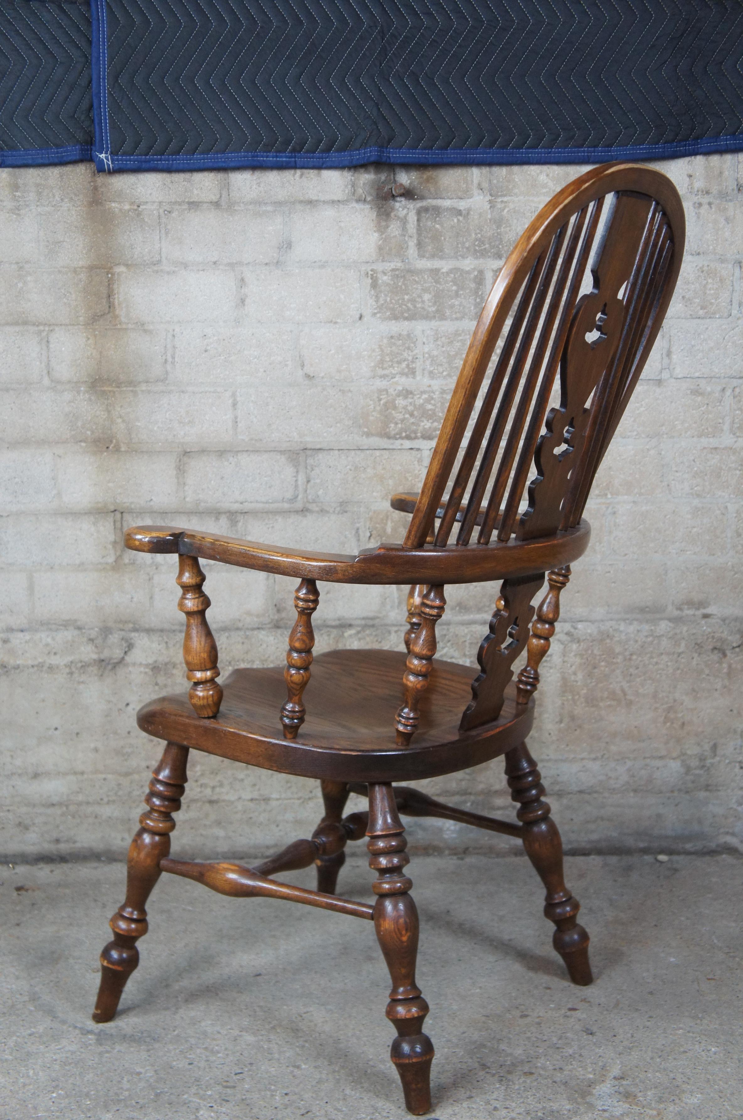 6 English Windsor Oak Dining Armchairs Vintage Country Farmhouse 1