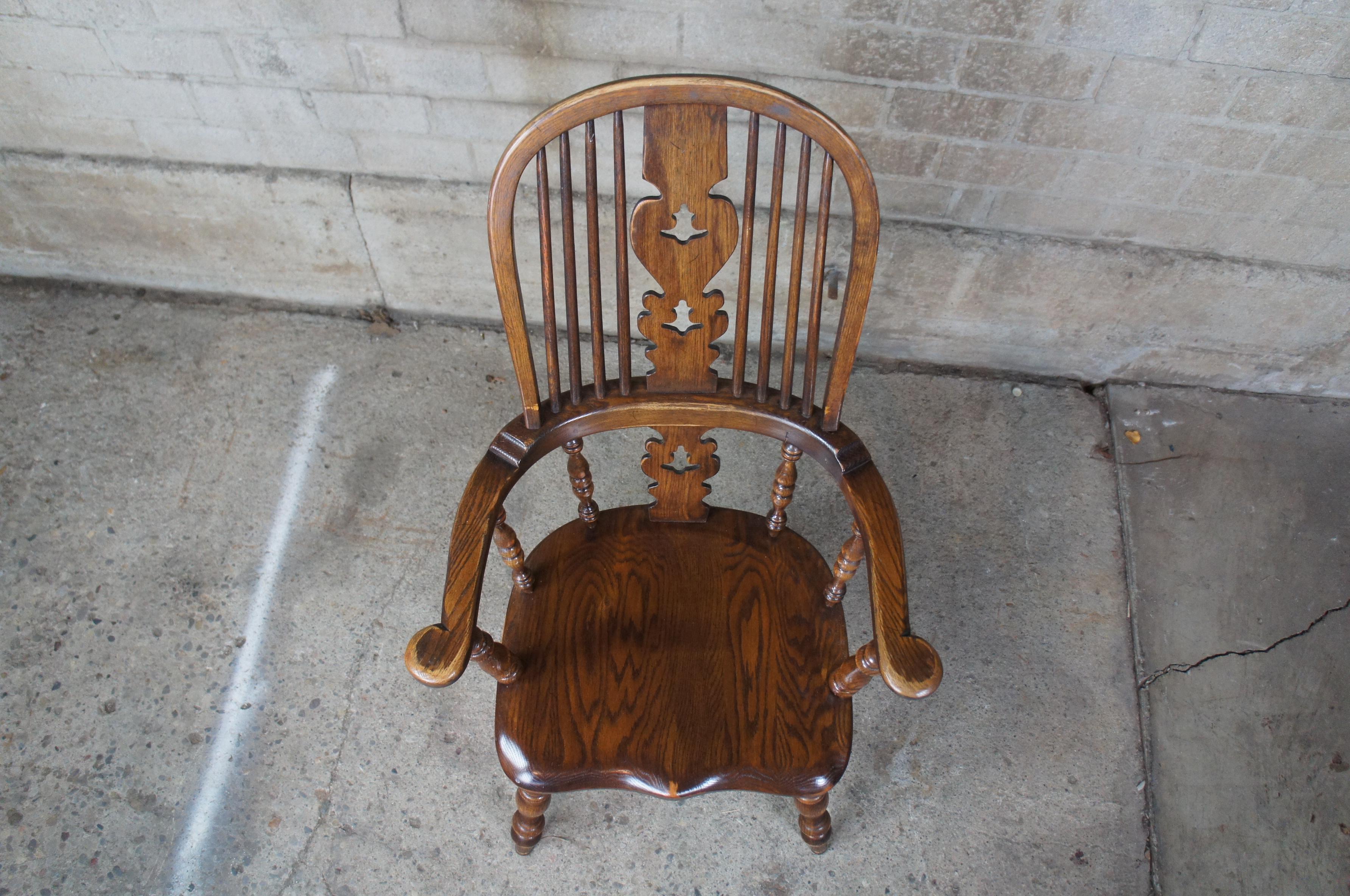 6 English Windsor Oak Dining Armchairs Vintage Country Farmhouse 2