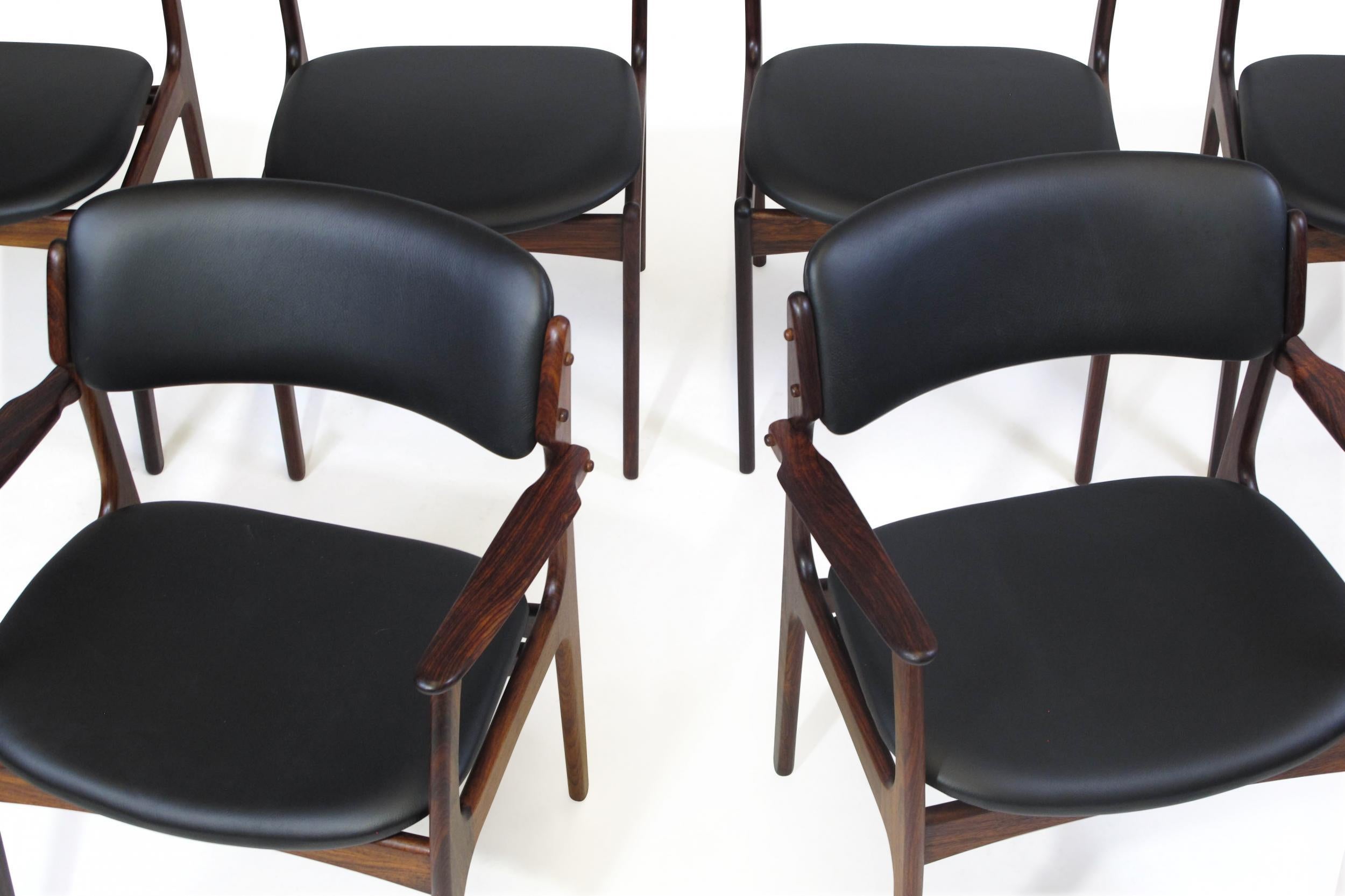6 Erik Buck Rosewood Danish Dining Chairs in Black Leather 3