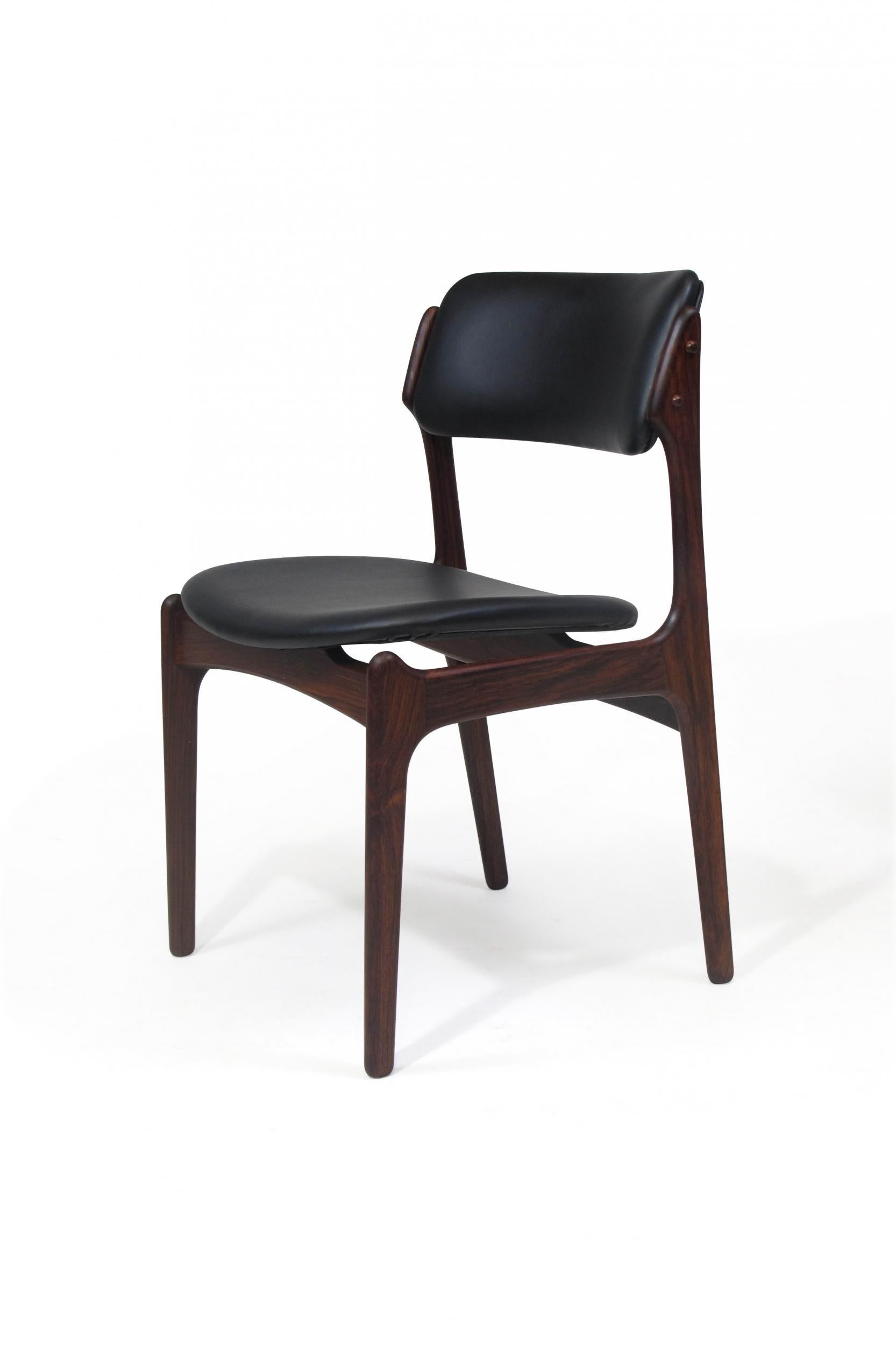 Scandinavian Modern 6 Erik Buck Rosewood Danish Dining Chairs in Black Leather