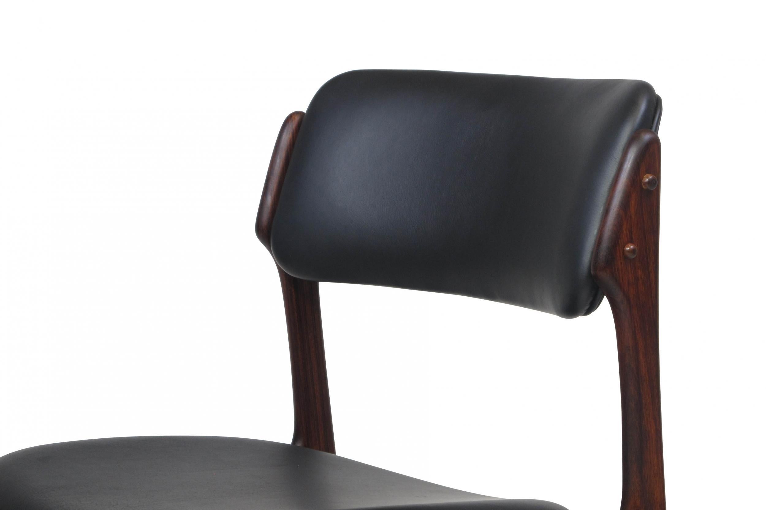 Oiled 6 Erik Buck Rosewood Danish Dining Chairs in Black Leather