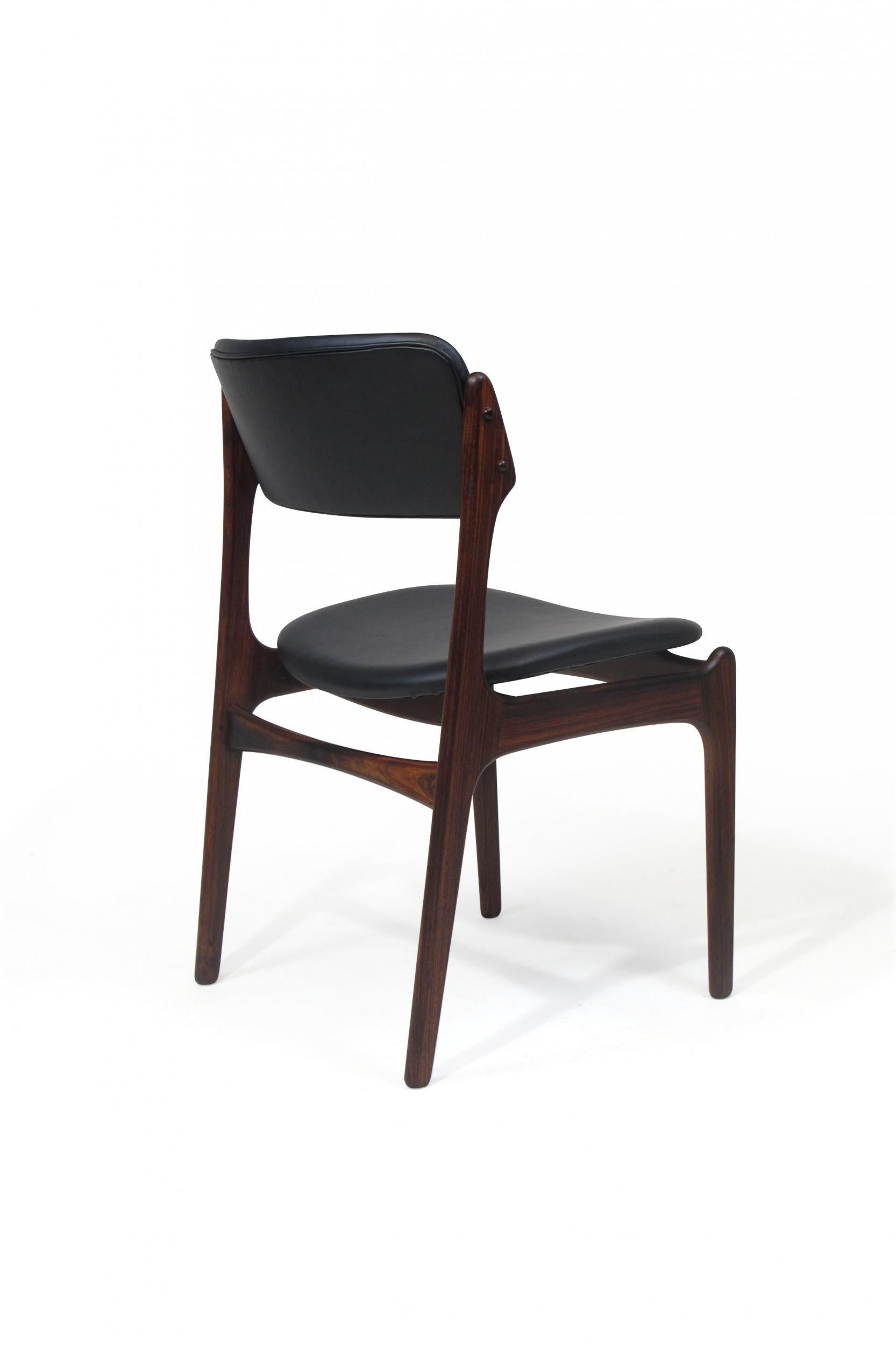 6 Erik Buck Rosewood Danish Dining Chairs in Black Leather In Excellent Condition In Oakland, CA