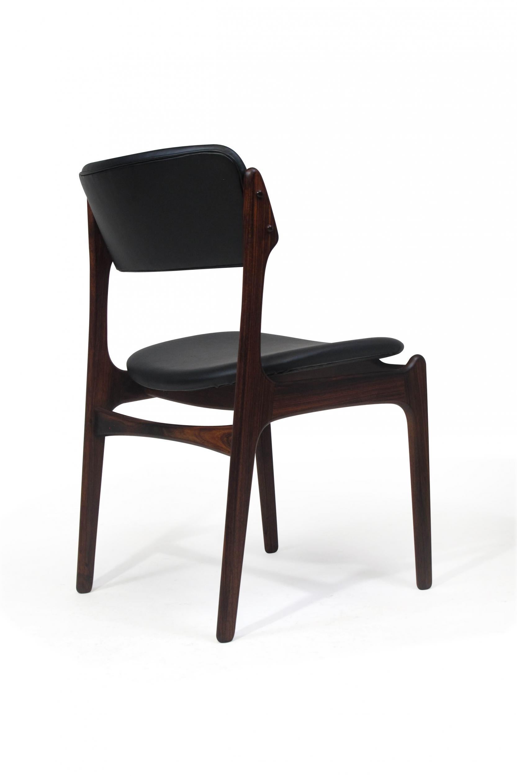 20th Century 6 Erik Buck Rosewood Danish Dining Chairs in Black Leather