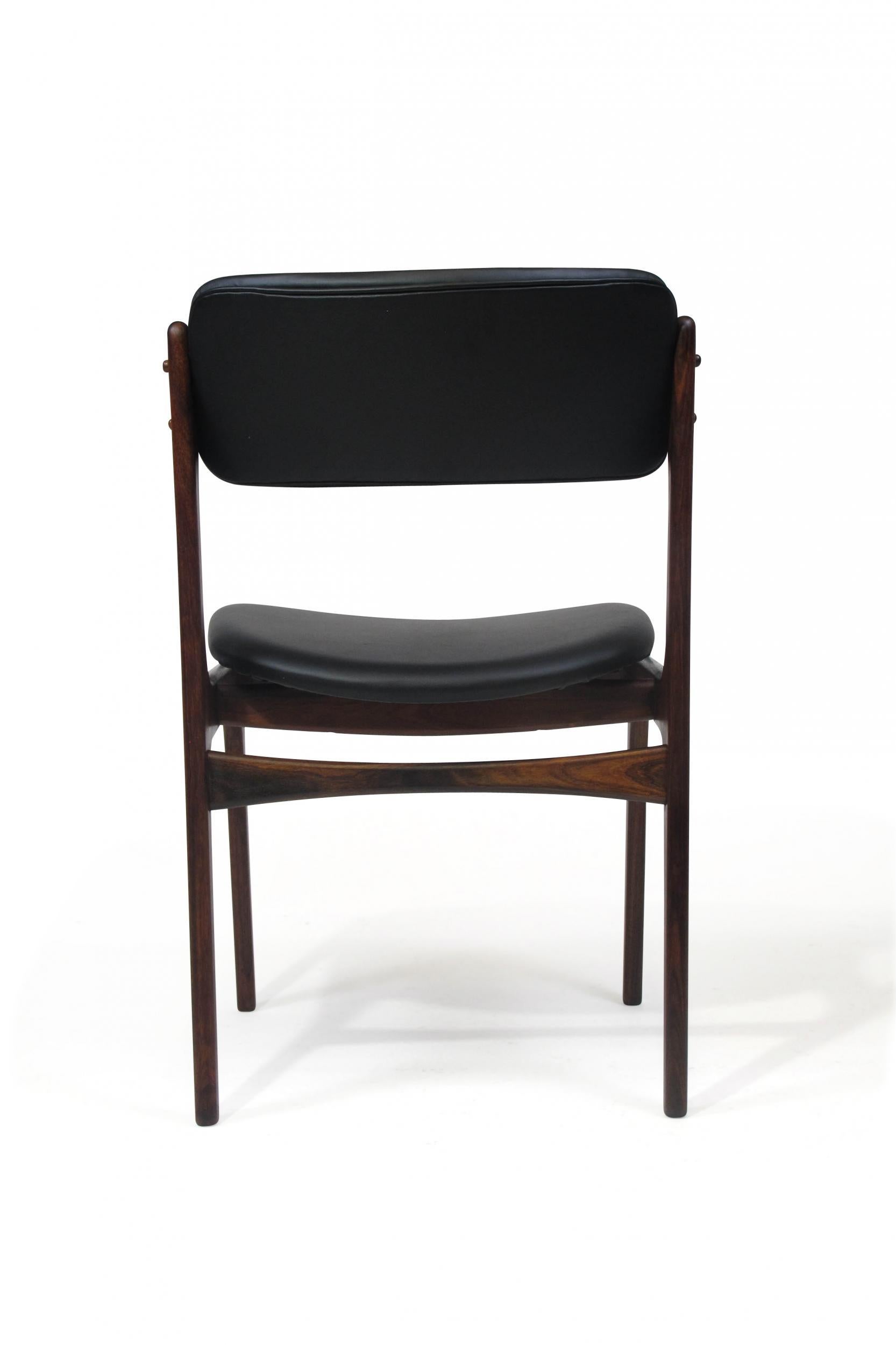 6 Erik Buck Rosewood Danish Dining Chairs in Black Leather 1