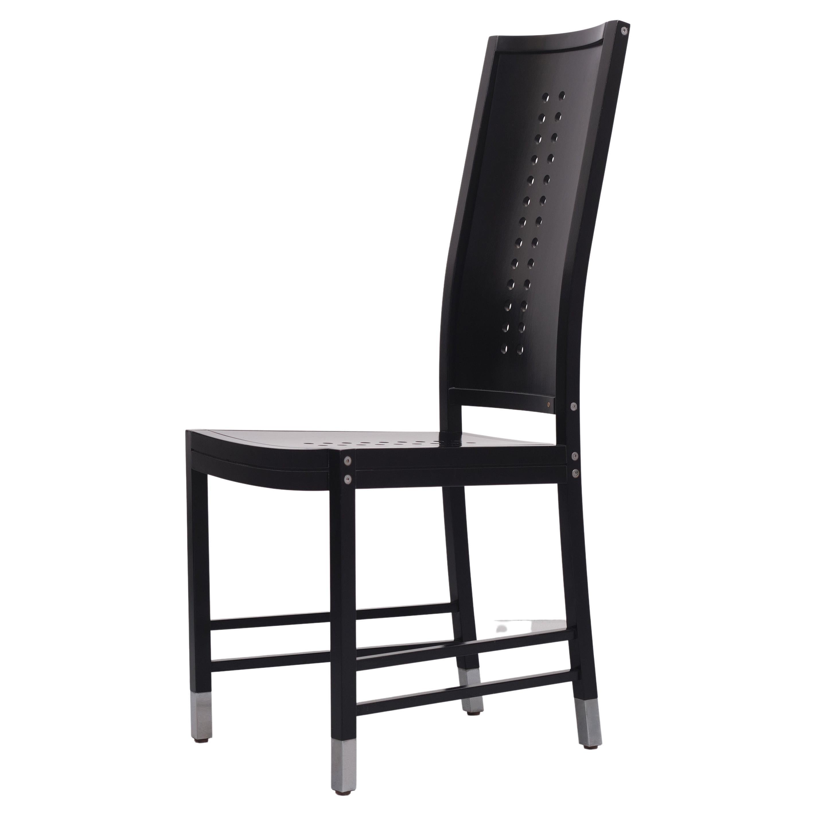 6 Black Ebonized dining chairs. References some great design minds of the 19th and 20th Centuries: Michael Thonet, Josef Hoffman and Otto Wagner, It was designed by Ernst W Beranek in Germany in the 1980s as an homage to the work of Michael Thonet –