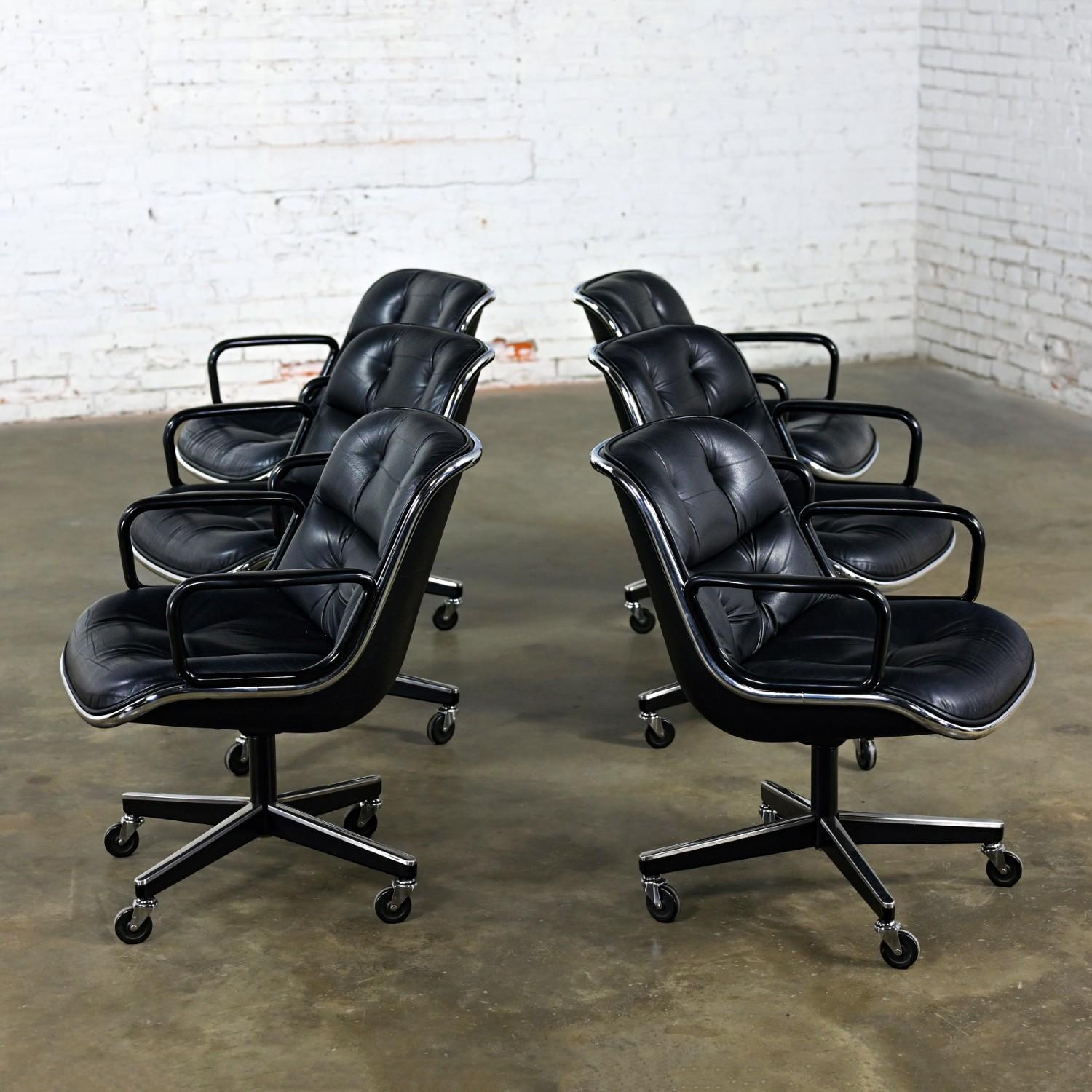 6 Poltrone direzionali di Charles Pollock per Knoll in pelle nera e base a 4 punte in vendita 13