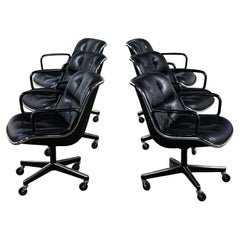 6 Chefsessel von Charles Pollock für Knoll aus schwarzem Leder und 4 Zackenfußfüßen