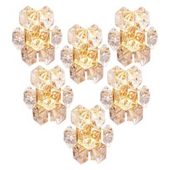 6 Faceted Crystal and Gilt Sconces by Kinkeldey, Germany, 1970s