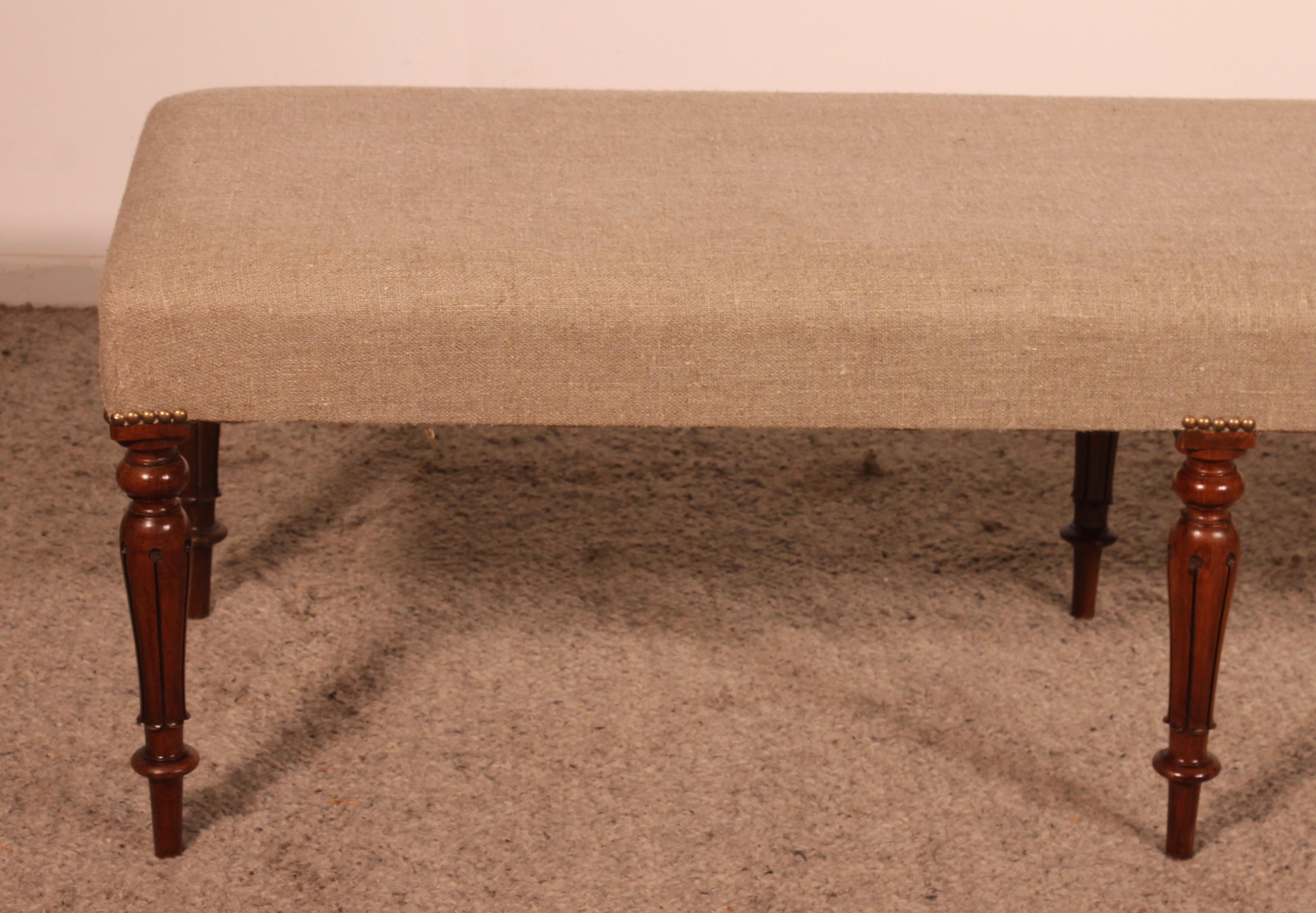 Victorian 6 Feet Walnut Bench From The 19th Century For Sale