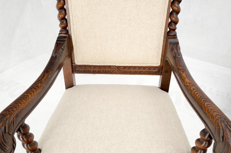 6 Fine Carved Oak Lion Heads Twisted Legs New Upholstery Jacobean