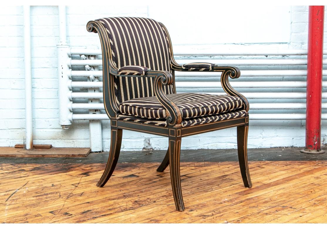 6 Finely Crafted Neoclassical Style Ebonized & Gilt Dining for Restoration In Distressed Condition For Sale In Bridgeport, CT