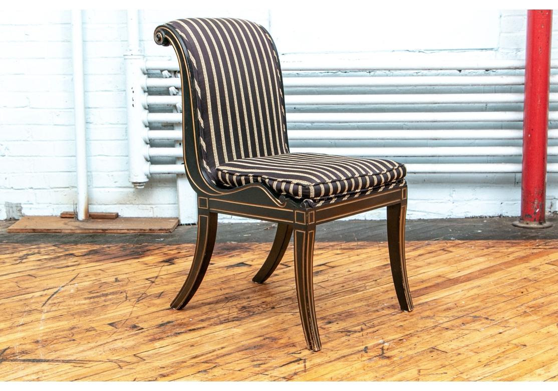 6 Finely Crafted Neoclassical Style Ebonized & Gilt Dining for Restoration For Sale 1