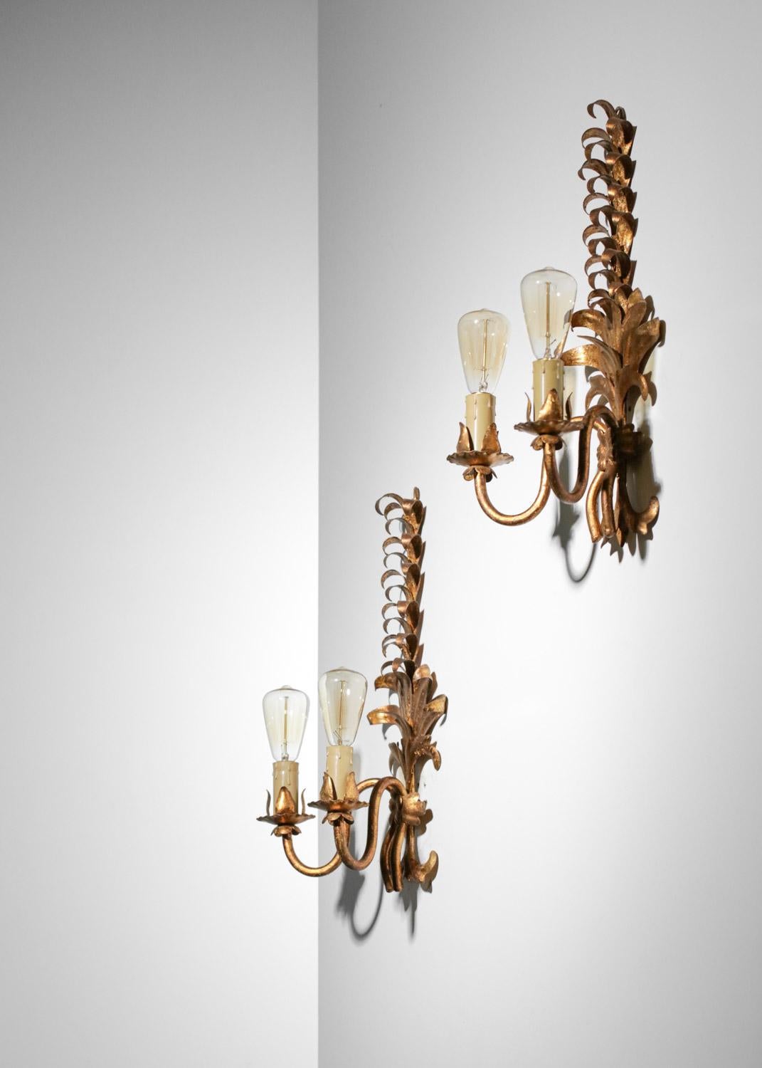 6 floral sconces golden foliage style 50's Jansen  For Sale 3