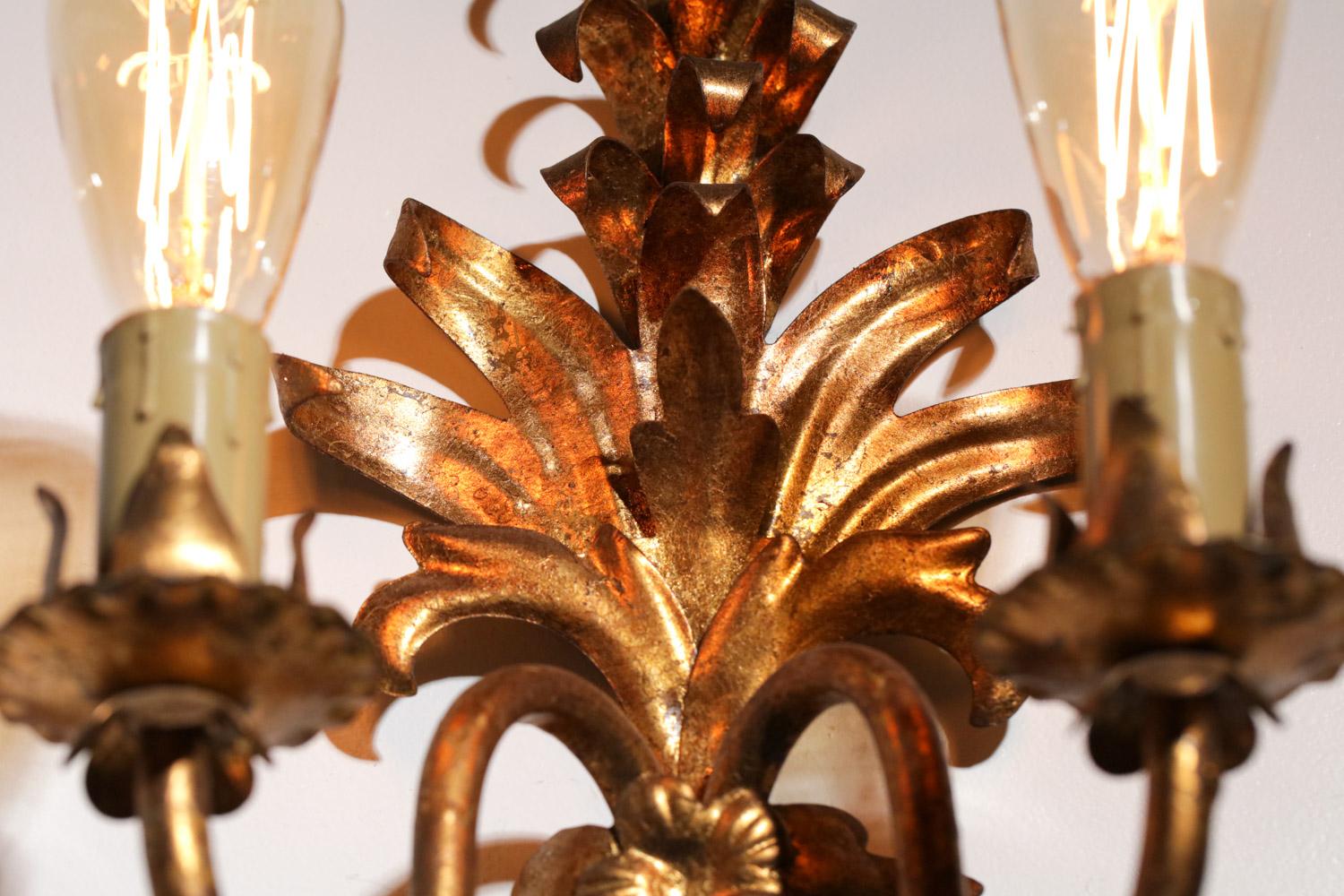 6 apliques florales estilo follaje dorado años 50 Jansen Barroco en venta