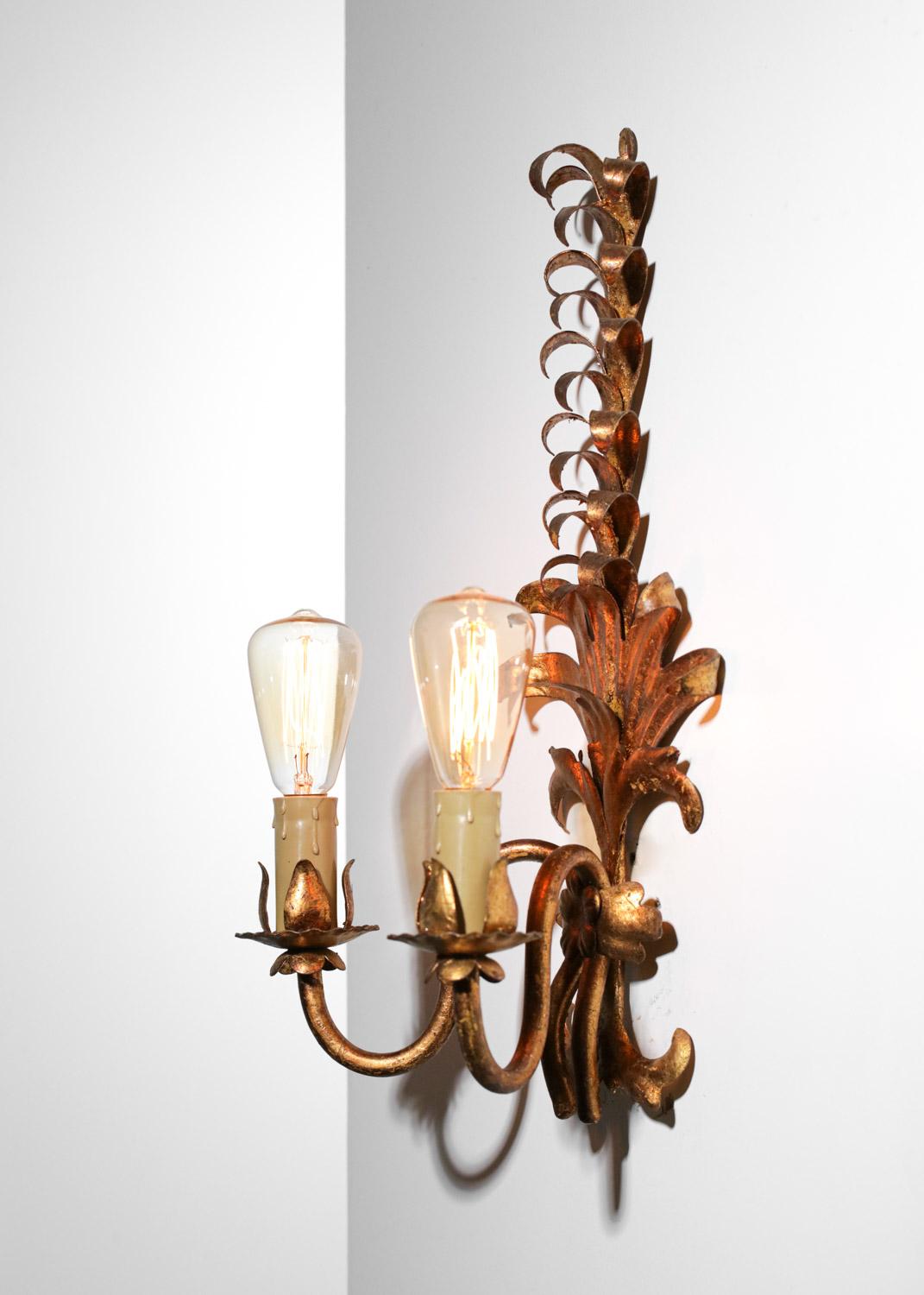 6 floral sconces golden foliage style 50's Jansen  In Good Condition For Sale In Lyon, FR