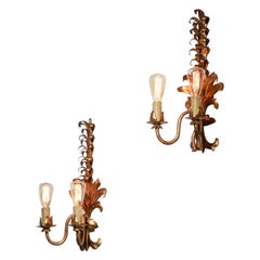6 appliques à fleurs Jansen style feuillage doré, années 50