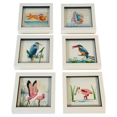 6 Florida Papier Collage Kunst Vögel Muscheln Gerahmt