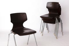 6 Flötotto Pagwood Chairs – German Design Classic, 1970s, Chrome & Plywood