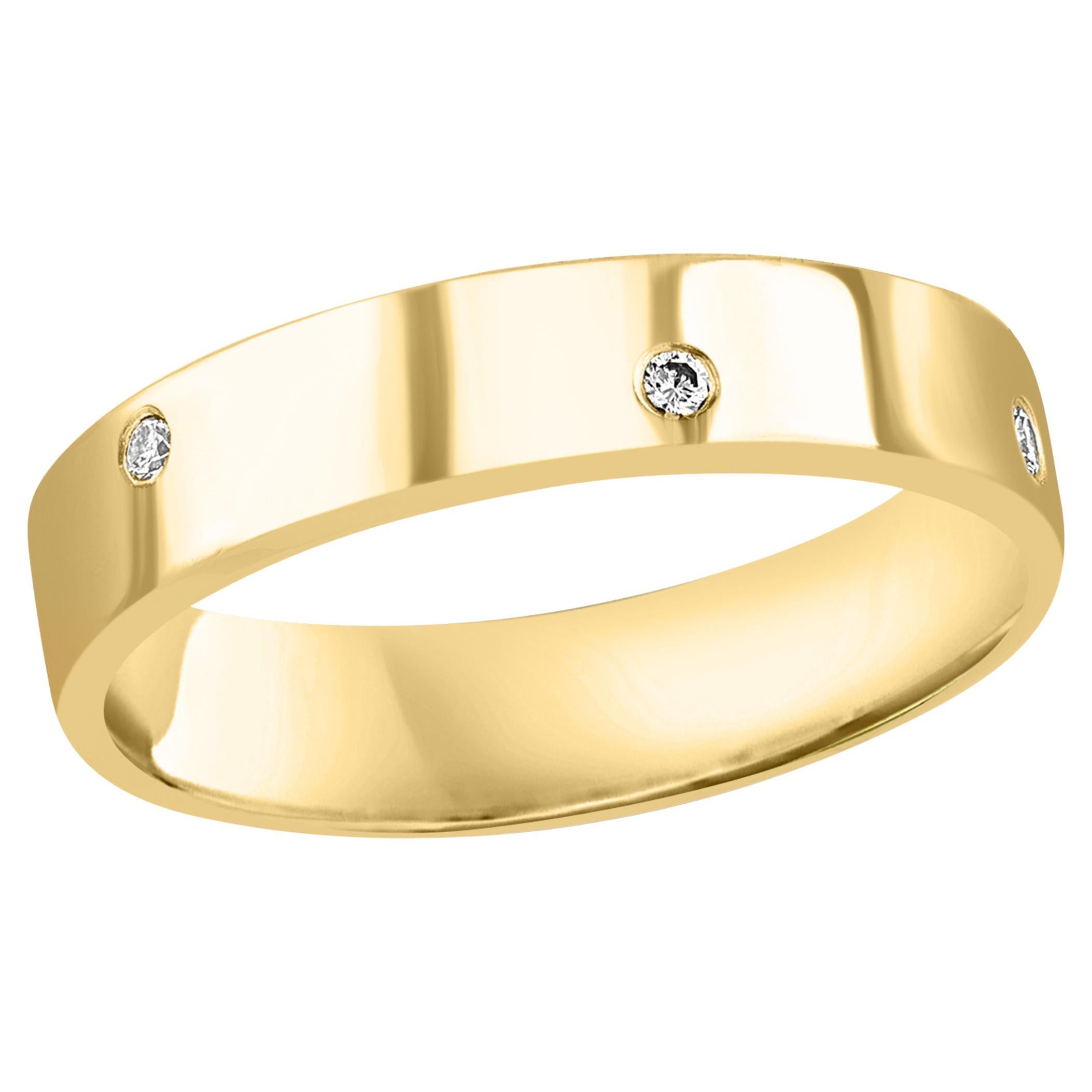 Alliance d'éternité en or jaune 14 carats avec 6 diamants sertis en serti clos et monture encastrée en vente