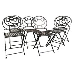 6 folding solid iron chairs France circa 1960