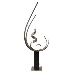 6 Foot Tall Steel And Wood Abstract Sculpture 