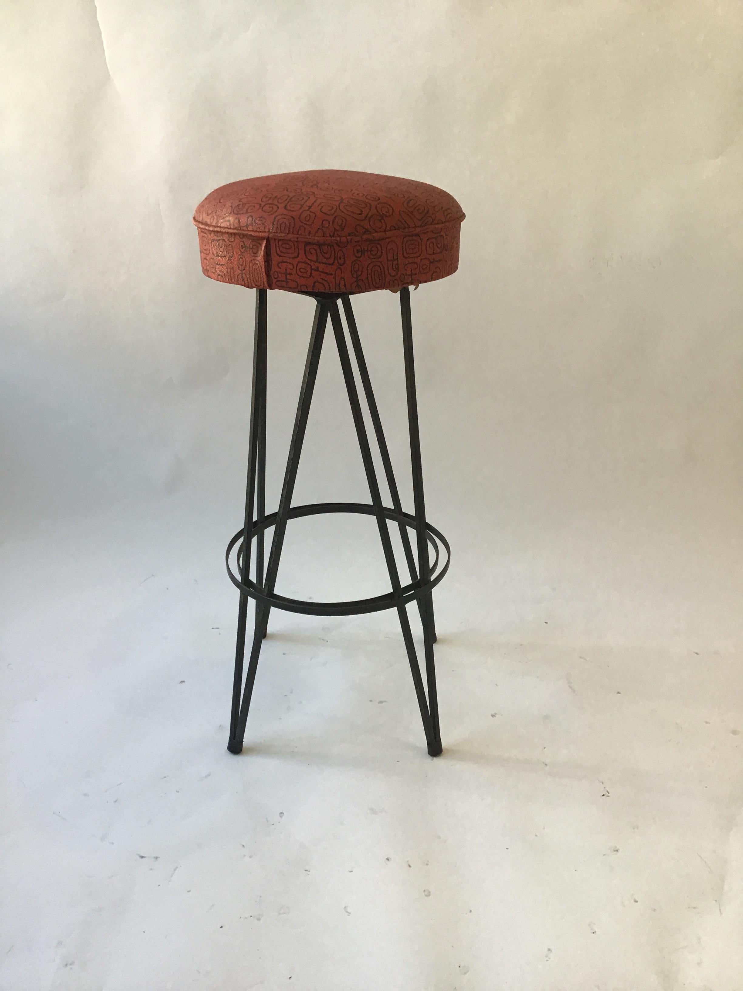 6 Frederick Weinberg Iron Bar/Counter Stools In Good Condition In Tarrytown, NY