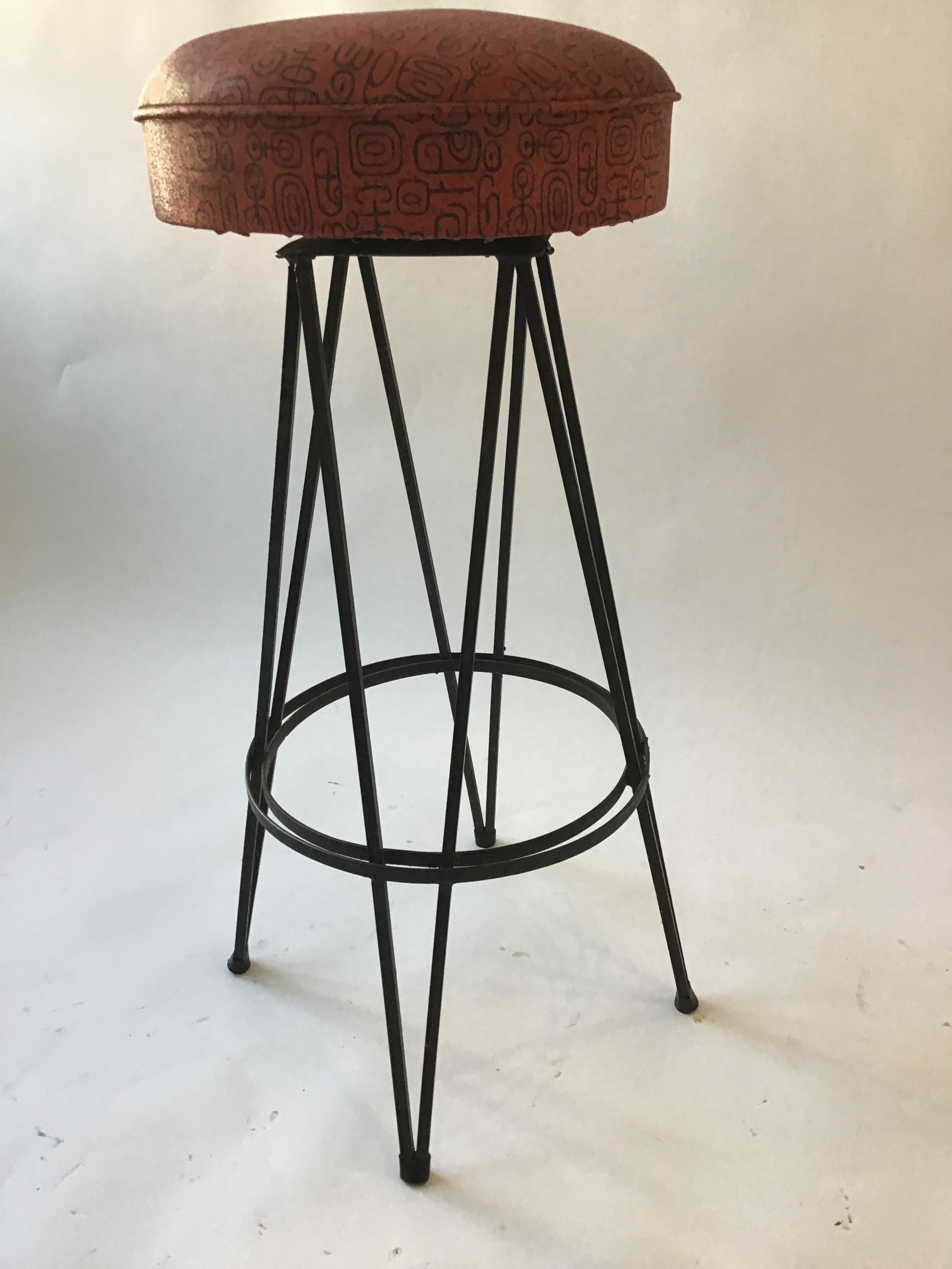 Mid-20th Century 6 Frederick Weinberg Iron Bar/Counter Stools