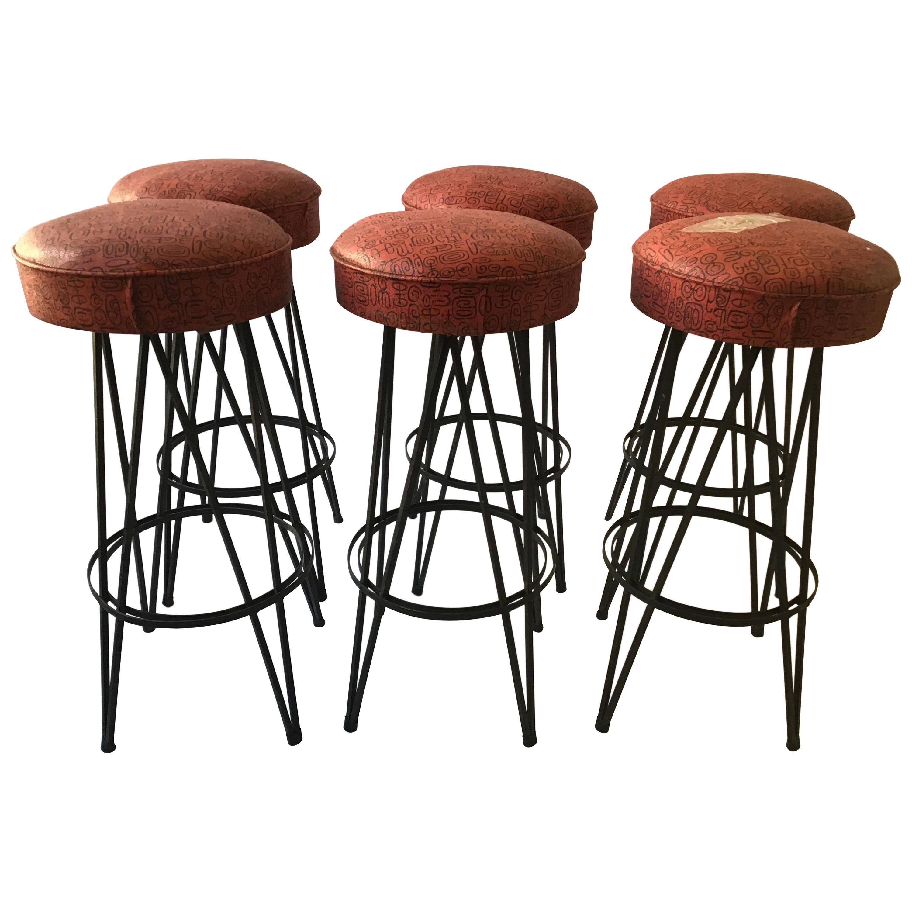 6 Frederick Weinberg Iron Bar/Counter Stools