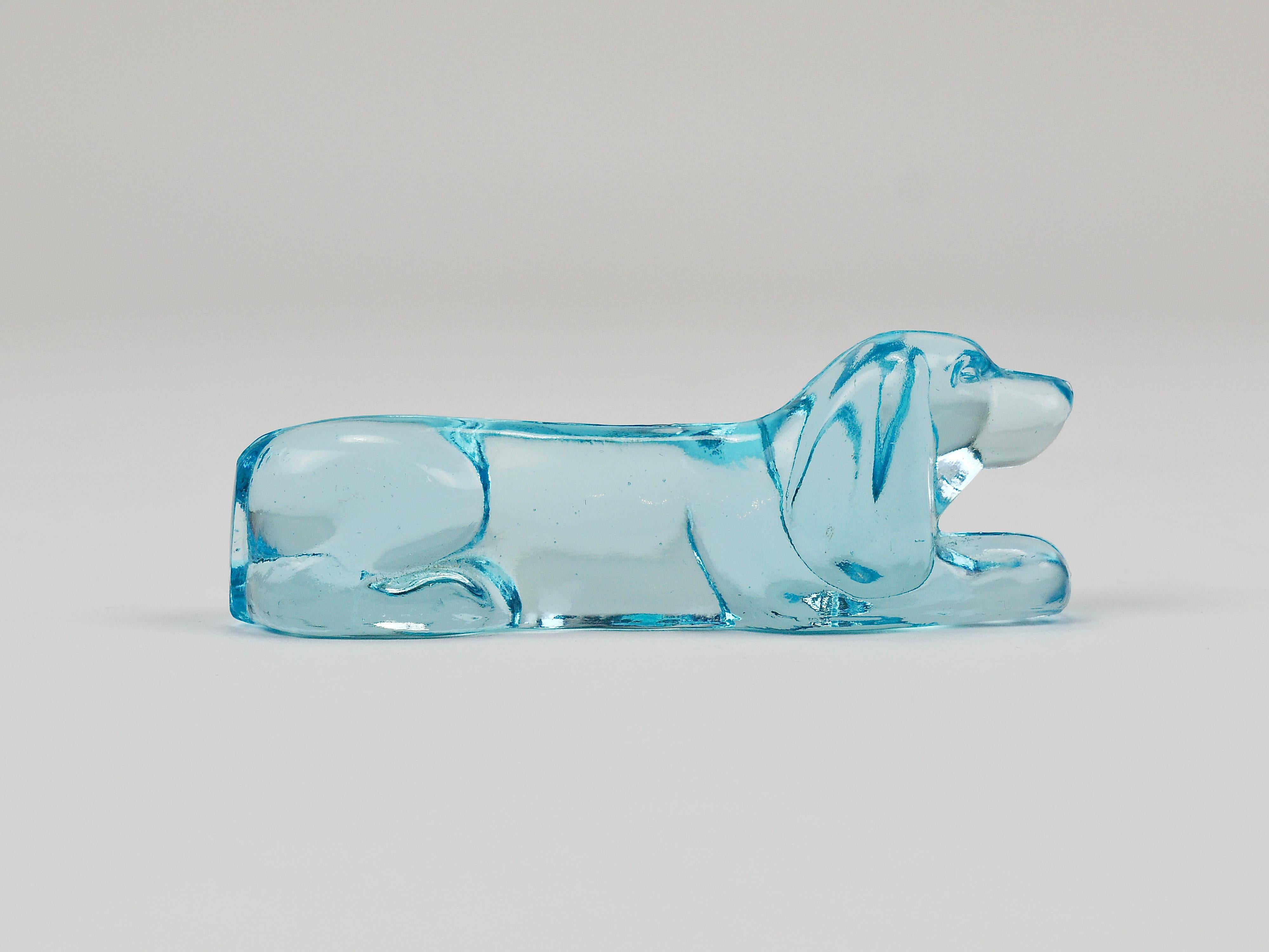 Mid-20th Century 6 French Art Deco Dachshund Basset Hound Knife Rests, Light Blue Glass, 1930s For Sale