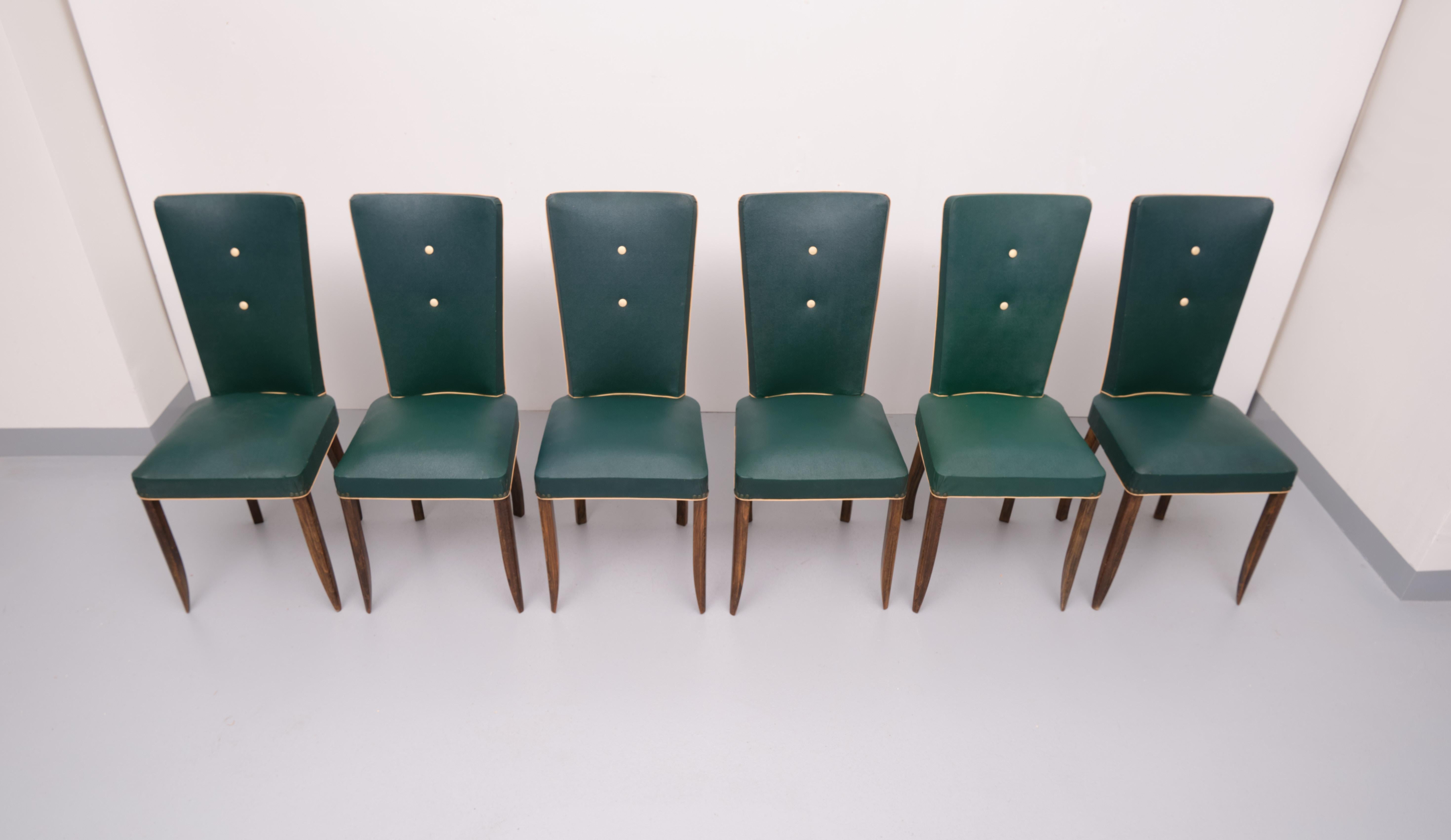 6 French Art Deco Dining Chairs, 1940s 7