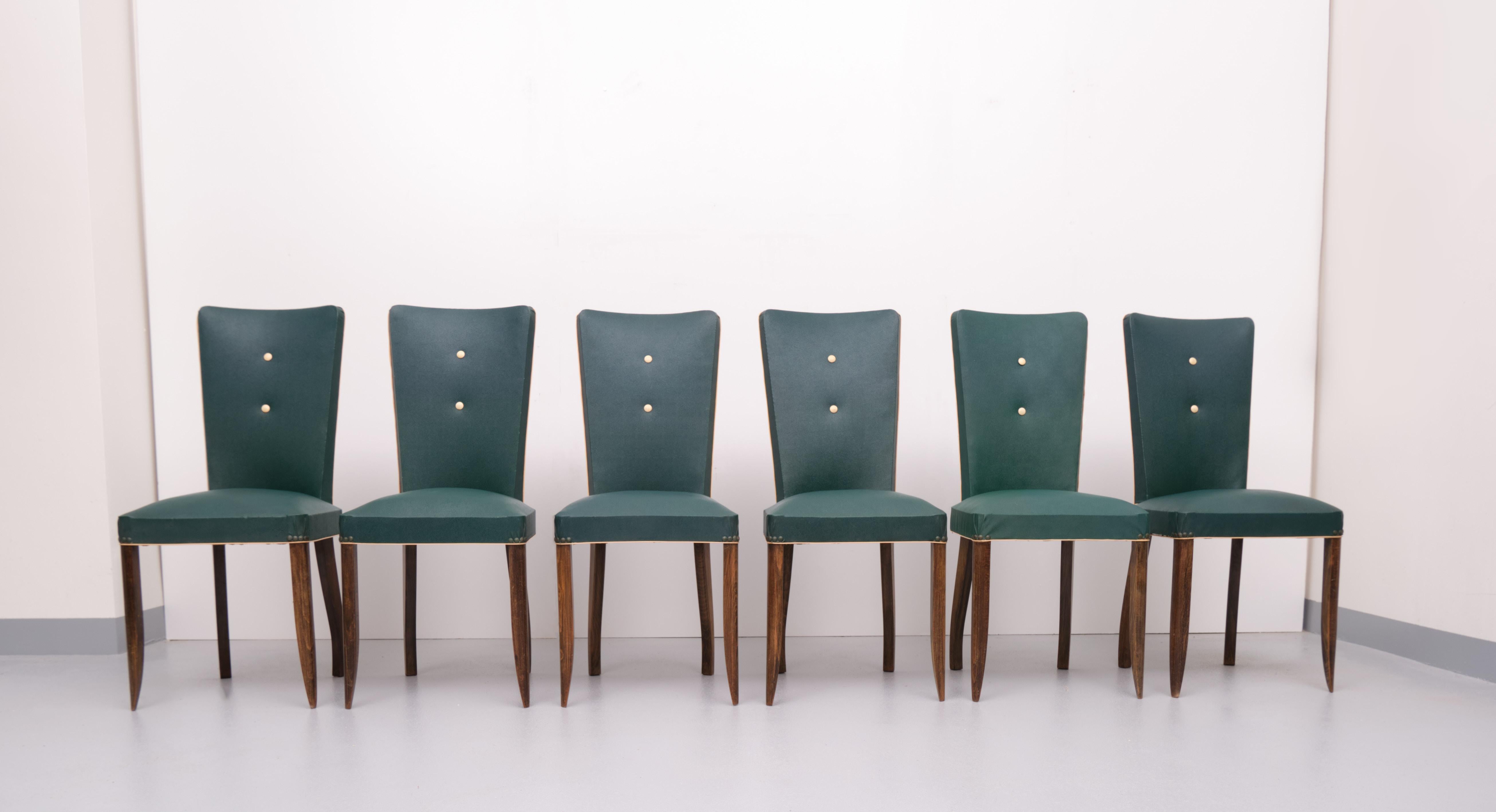 6 French Art Deco Dining Chairs, 1940s 8