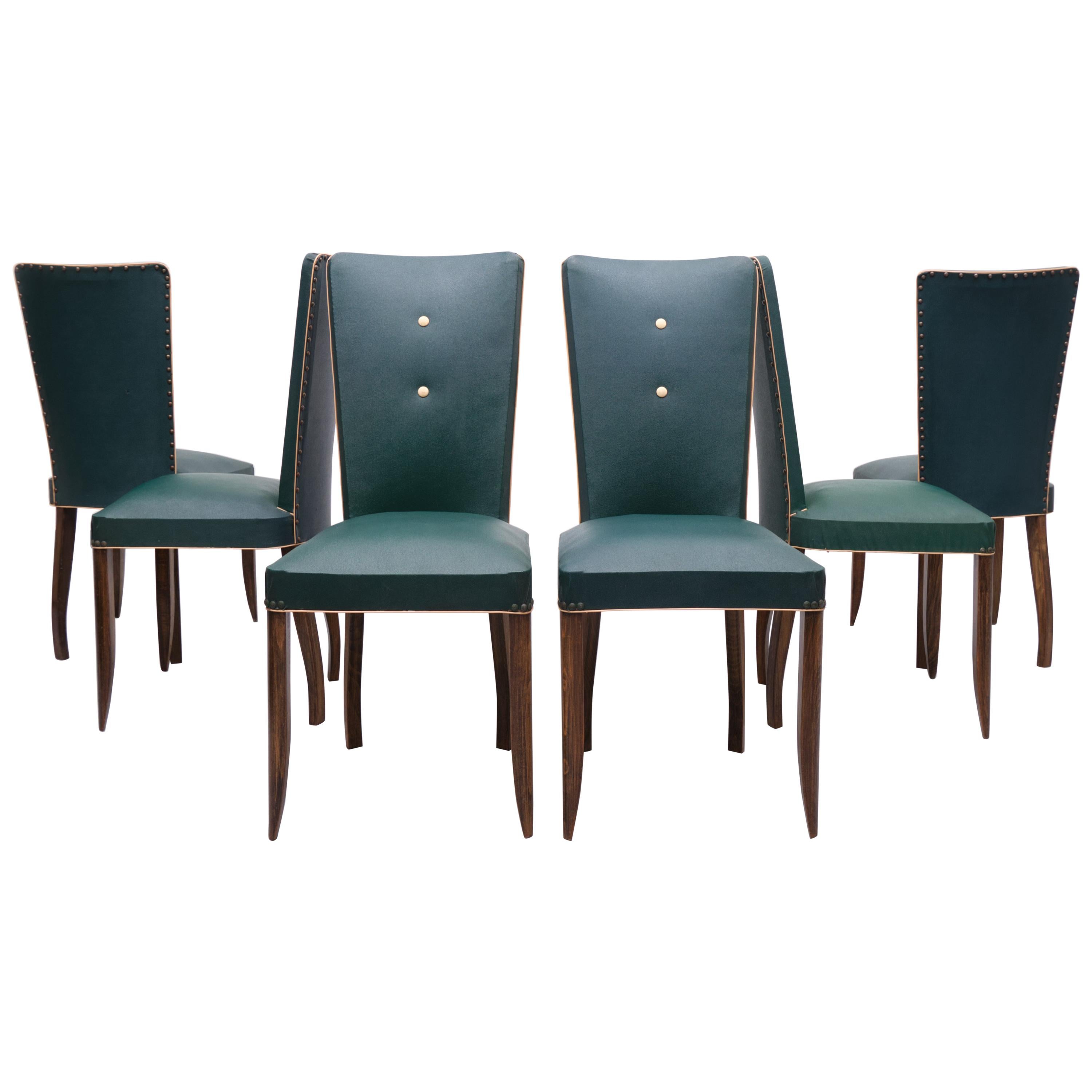 6 French Art Deco Dining Chairs, 1940s