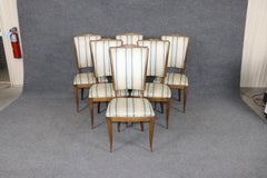 6 French Art Deco Mustache Back Dining Chairs Attributed to Jules Leleu