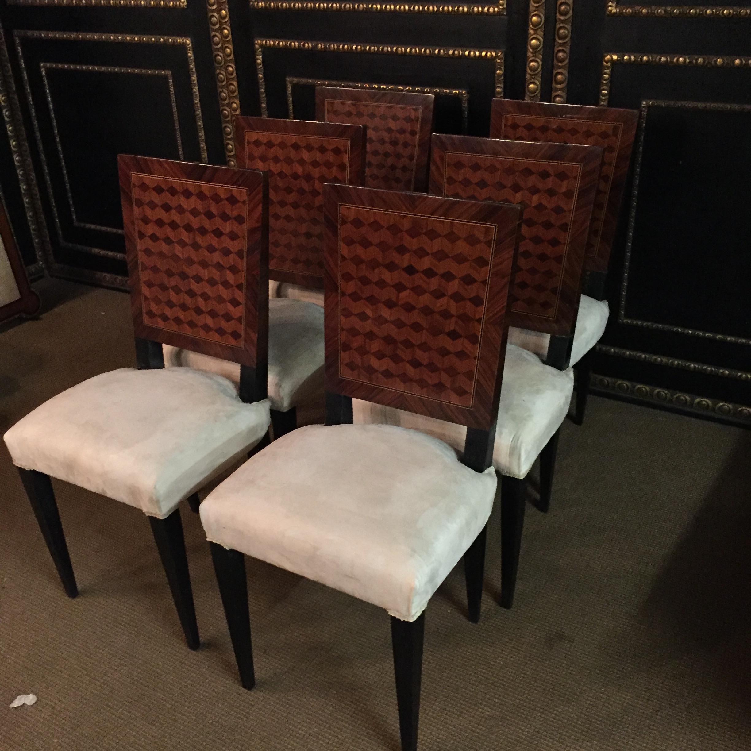 Veneer 6  French Chairs in Art Deco Still Parquet Pattern