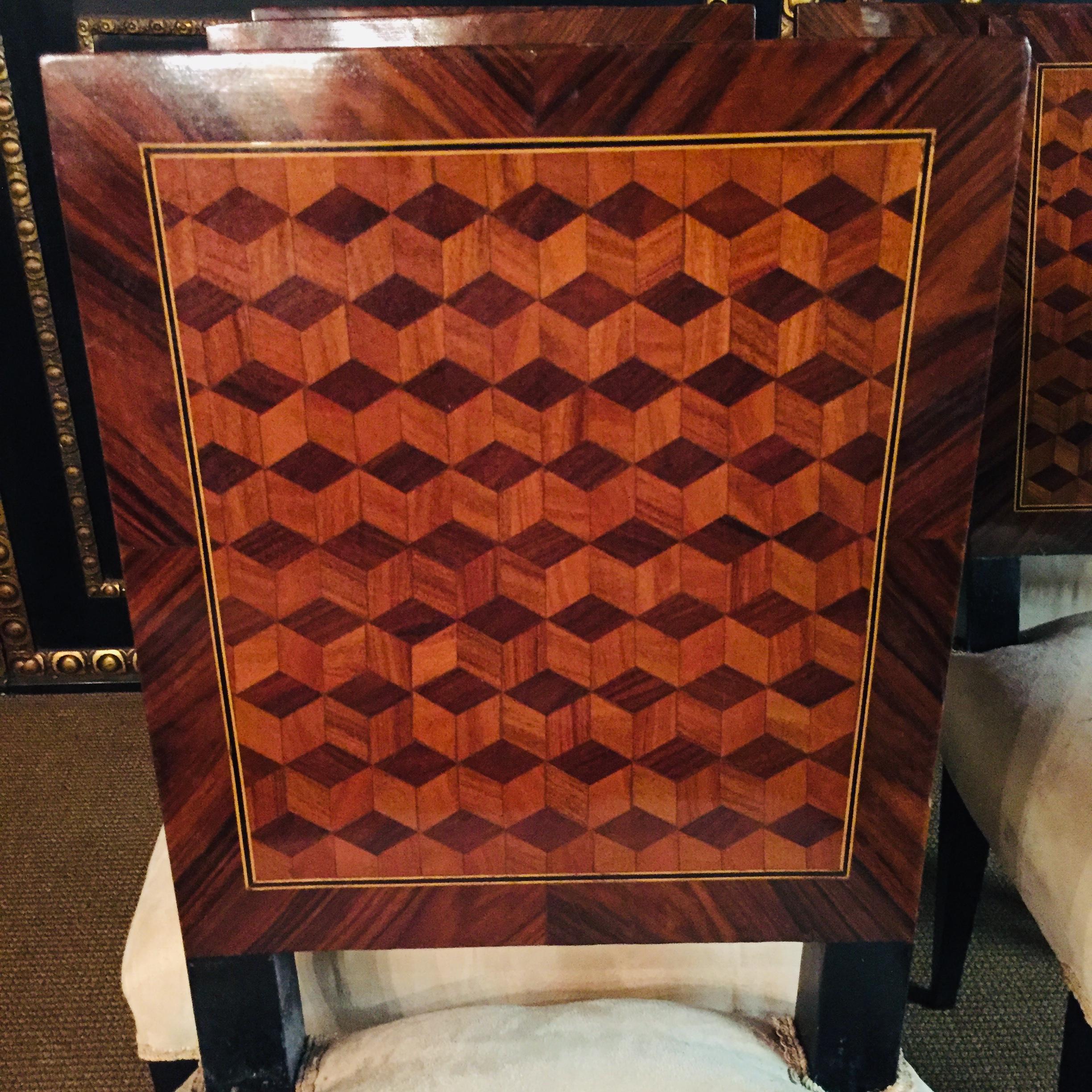 Mahogany 6  French Chairs in Art Deco Still Parquet Pattern