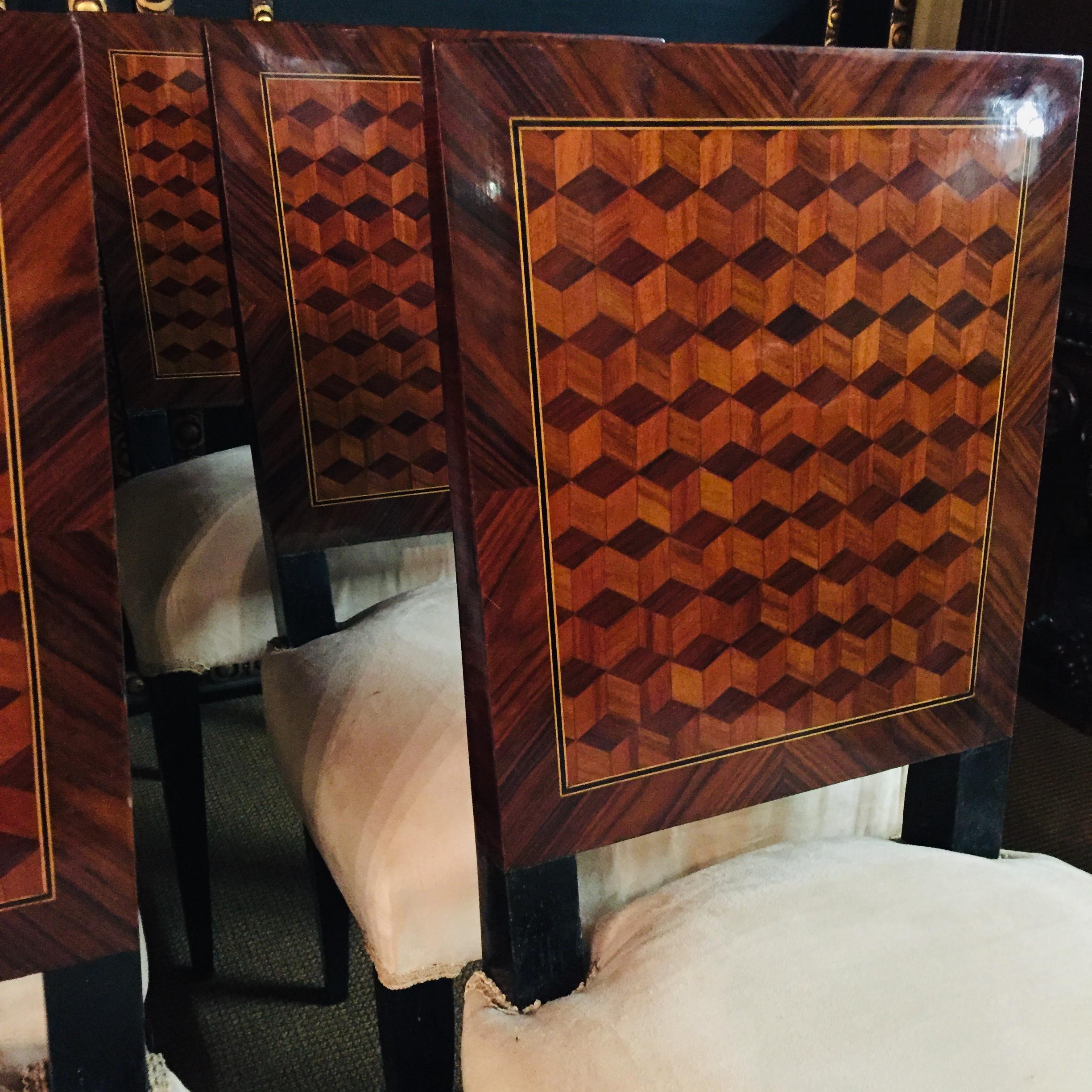 6  French Chairs in Art Deco Still Parquet Pattern 1