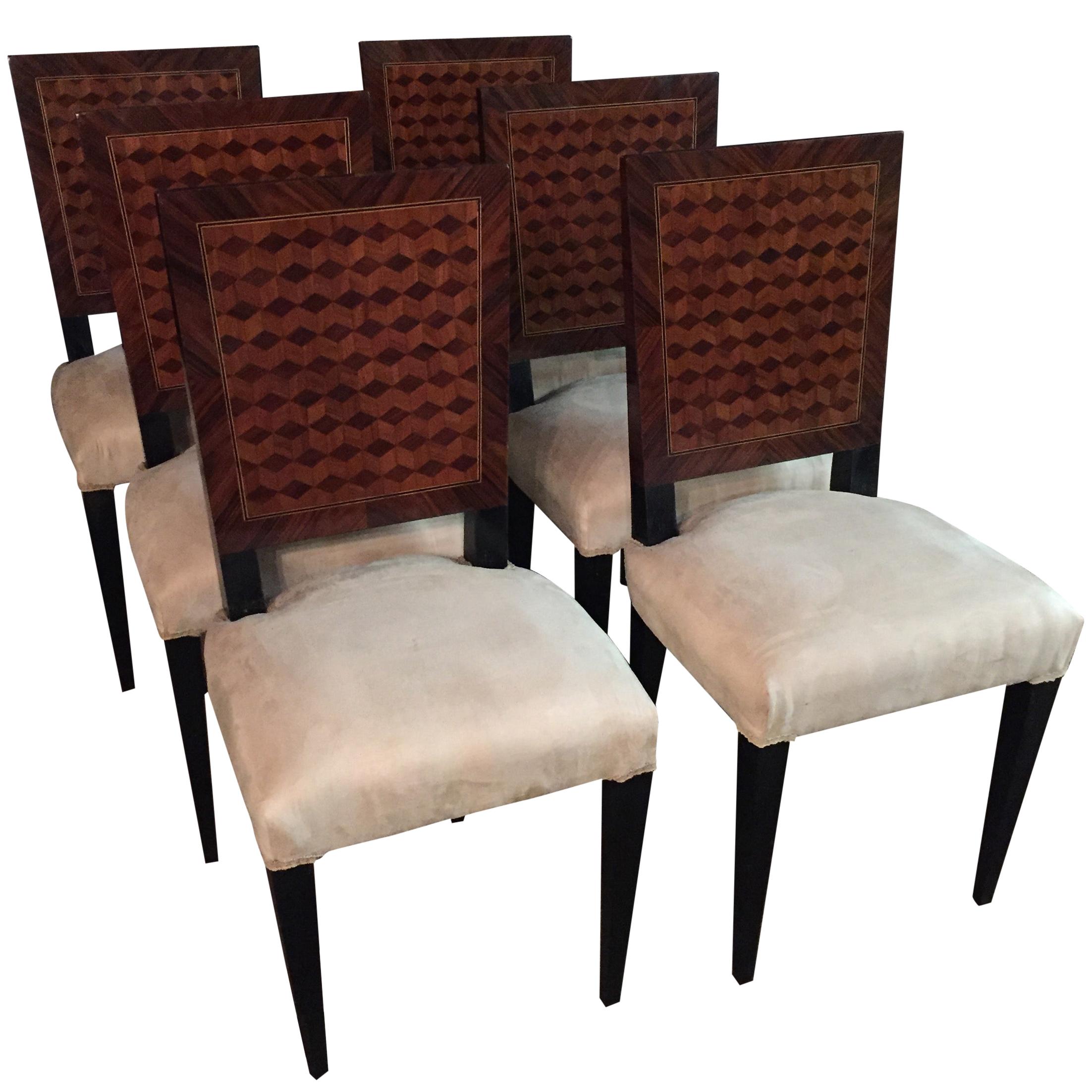 6  French Chairs in Art Deco Still Parquet Pattern