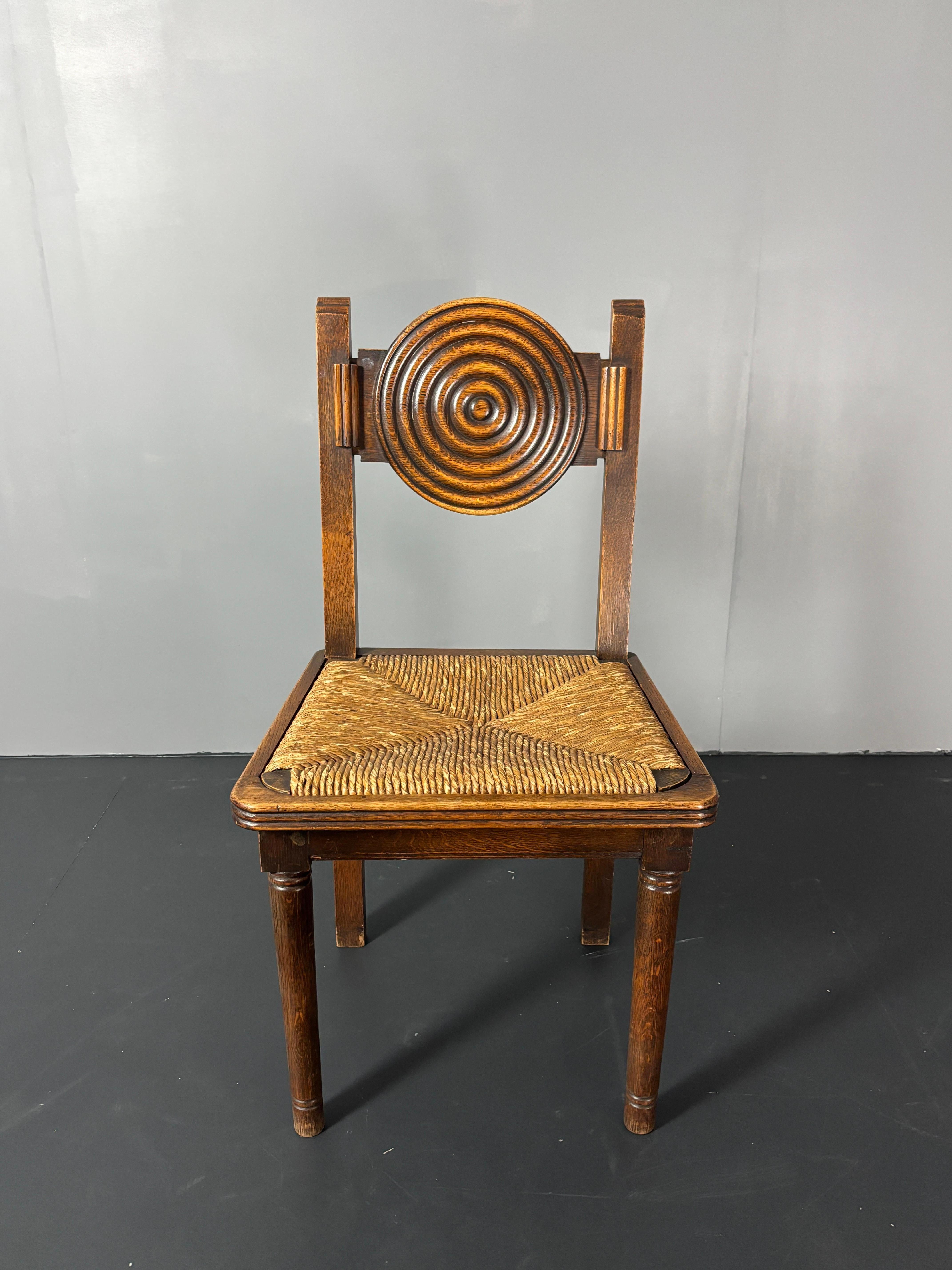 6 chaises de salle à manger en jonc tourné en bois de ferme français dans le style de Charles Dudouy en vente 3