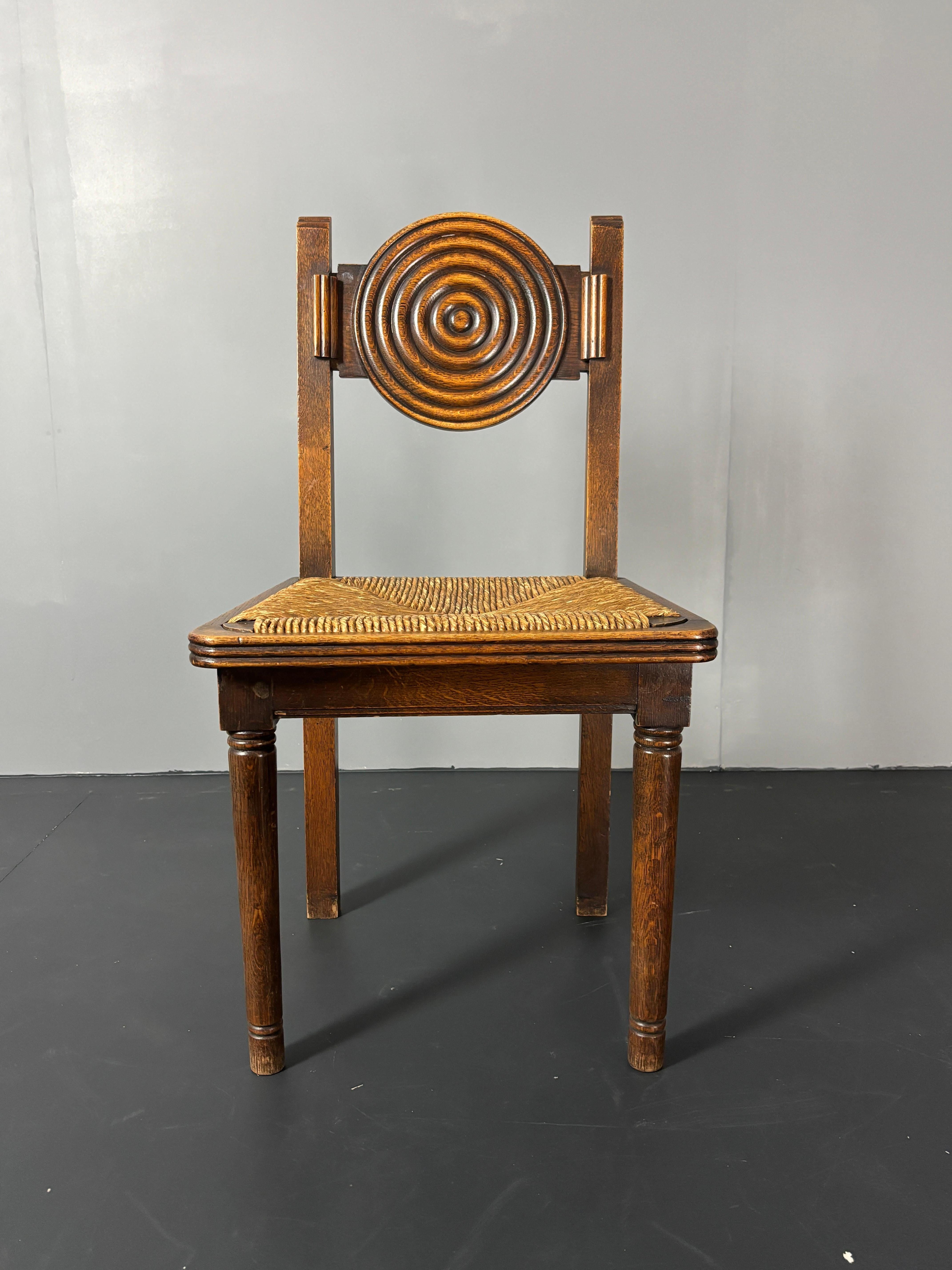 6 chaises de salle à manger en jonc tourné en bois de ferme français dans le style de Charles Dudouy en vente 4