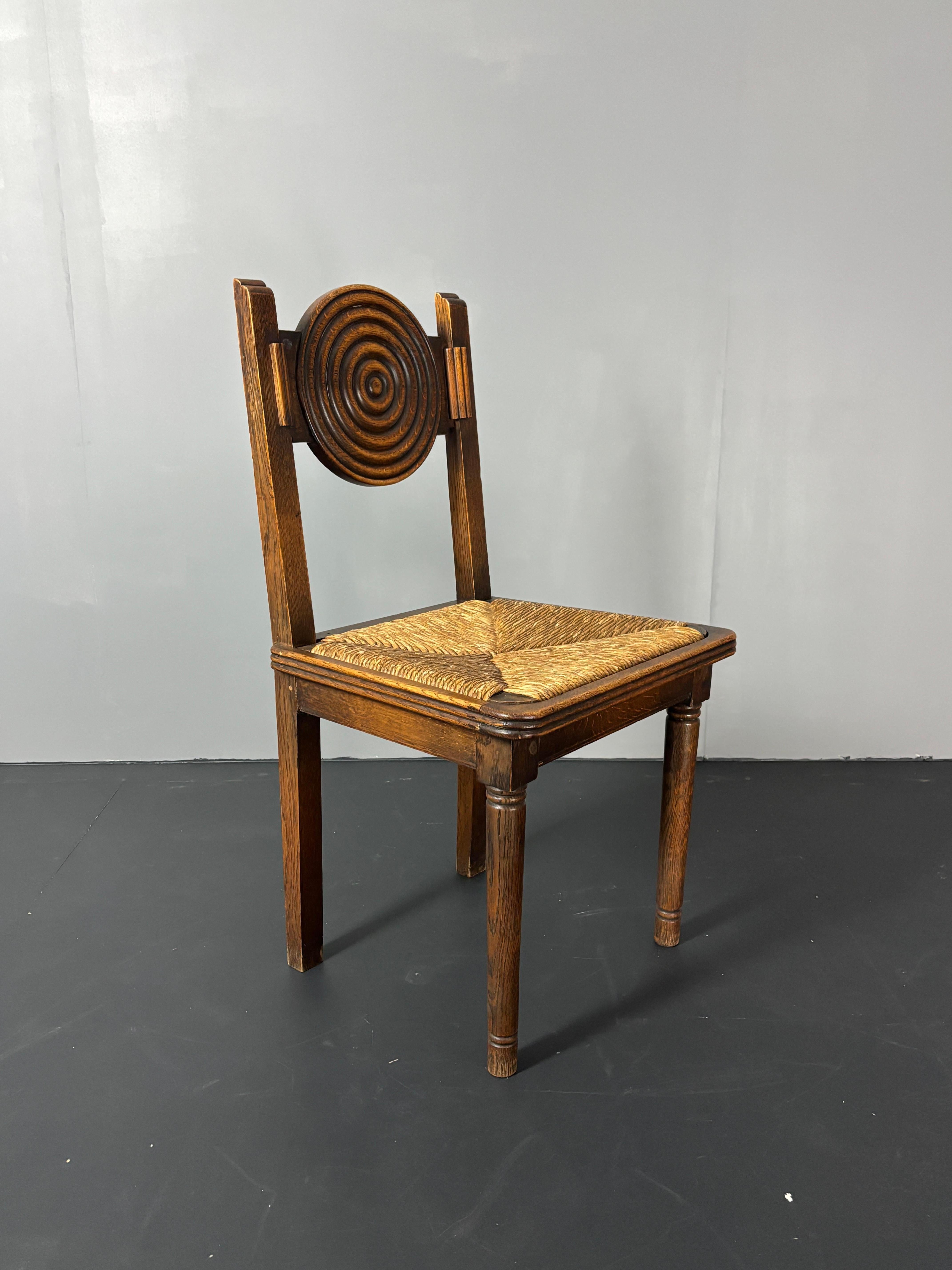 6 chaises de salle à manger en jonc tourné en bois de ferme français dans le style de Charles Dudouy en vente 10
