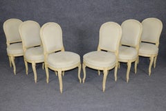 6 French Louis XV Style Early 20th C. Distressed Paint Decorated Side Chairs