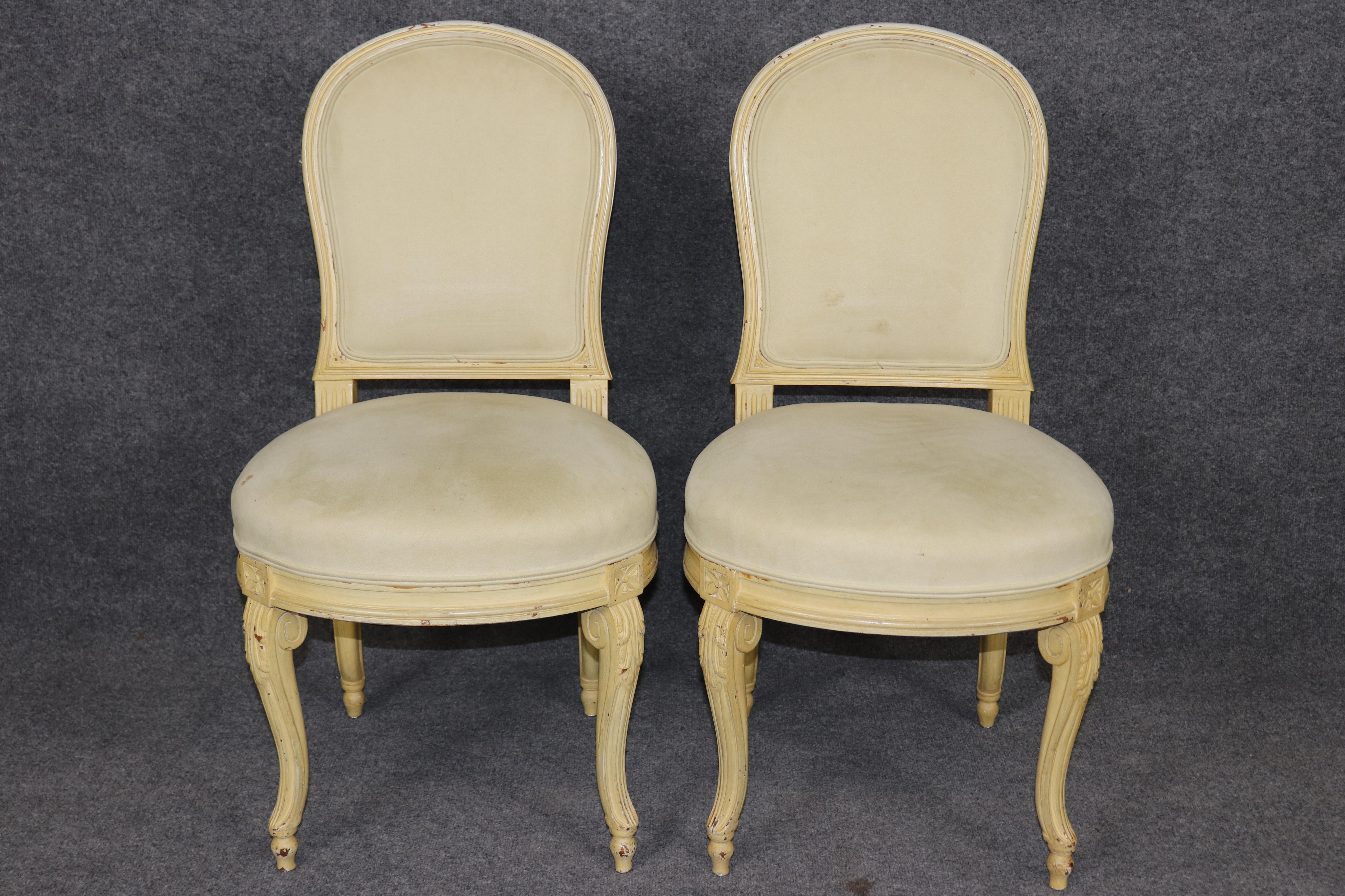 6 Sillas auxiliares francesas estilo Luis XV de principios del siglo XX decoradas con pintura envejecida en Bueno estado para la venta en Swedesboro, NJ