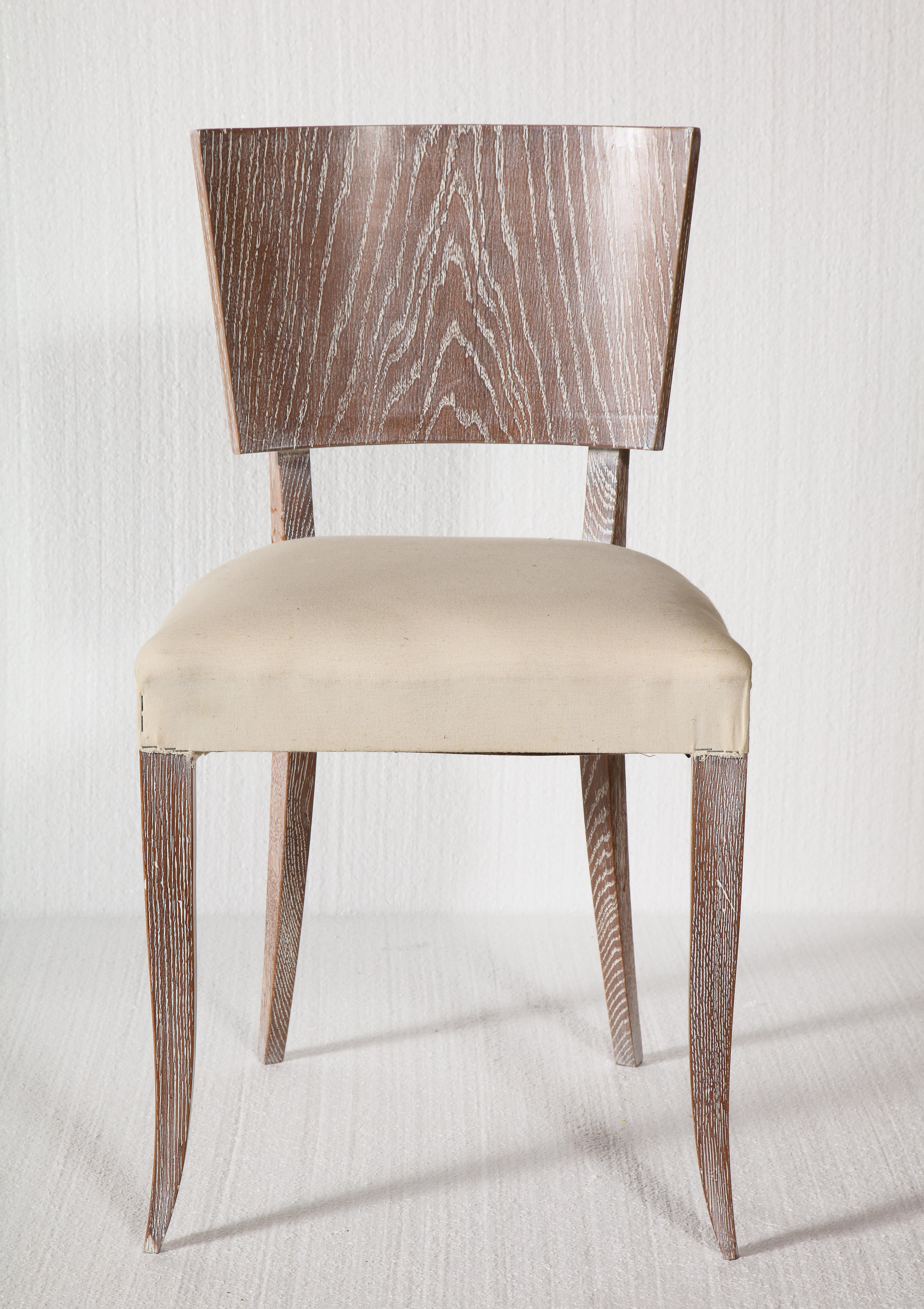 Mid-Century Modern 6 chaises de salle à manger Art déco françaises en chêne cérusé blanc, années 1930 en vente