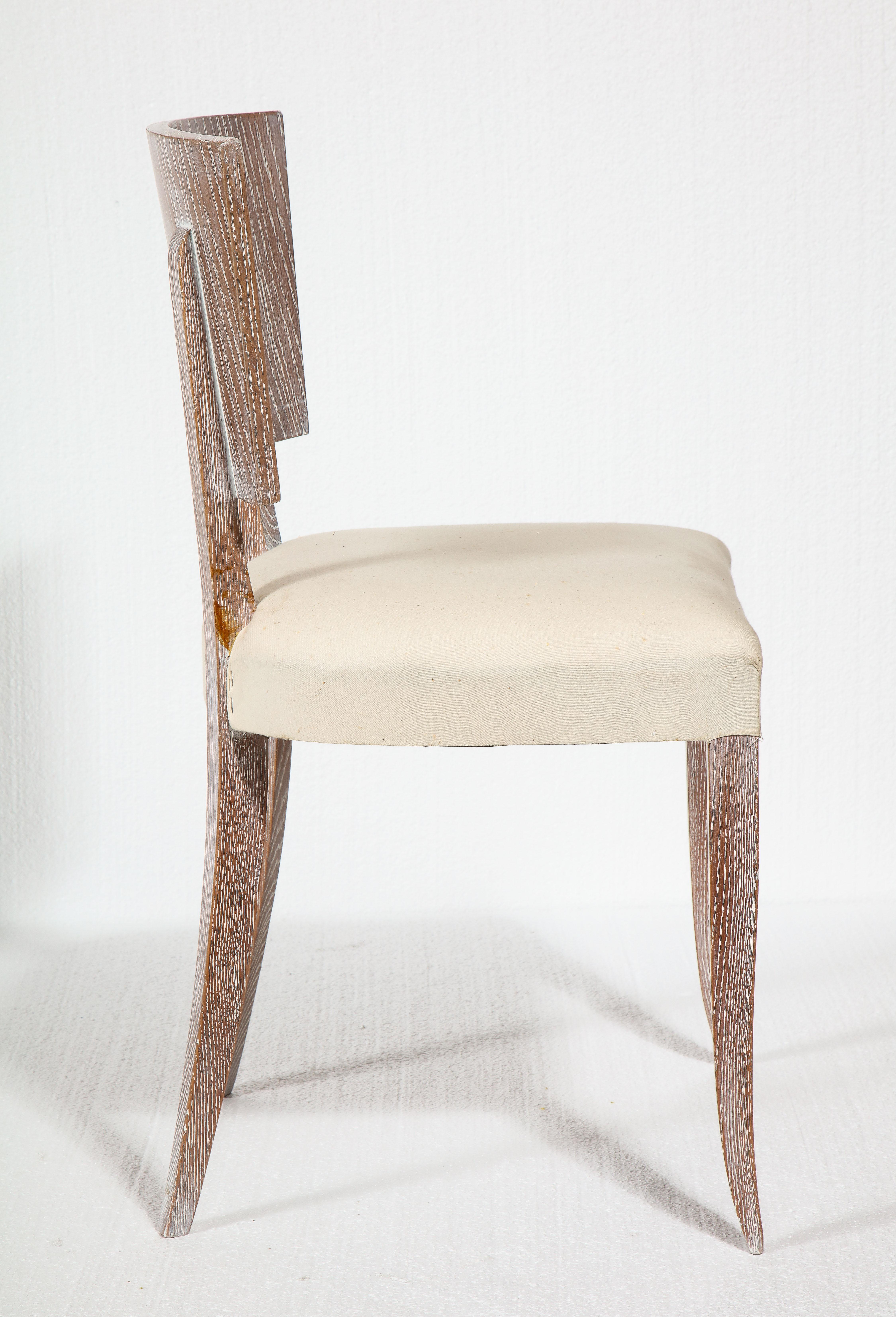 6 French Art Deco Cerused Oak White Dining Chairs, 1930s For Sale 1