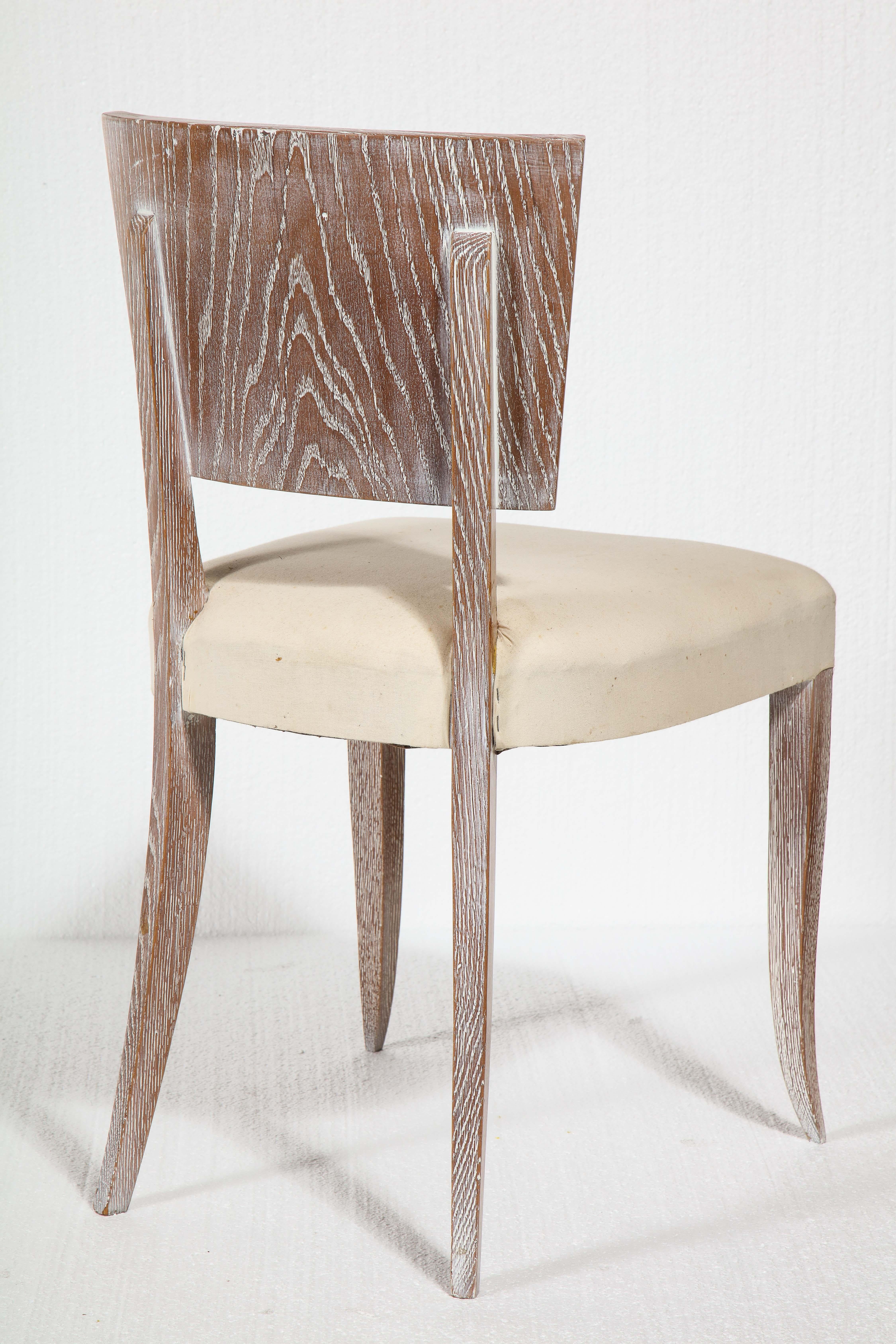 Milieu du XXe siècle 6 chaises de salle à manger Art déco françaises en chêne cérusé blanc, années 1930 en vente