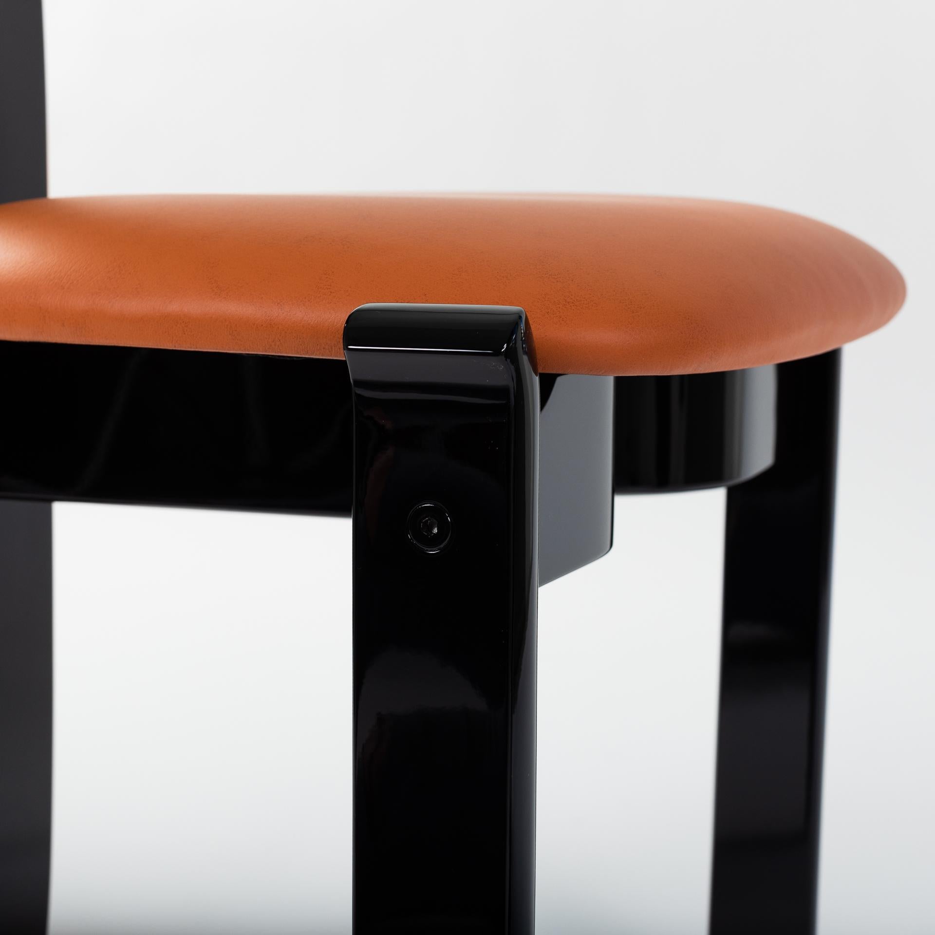 6 French Mid-Century Dining Room Chairs Black Lacquer Hermès Colored Leather For Sale 6