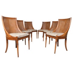 6 French Regency Louis XVI Style Cane Dining Chairs in Walnut